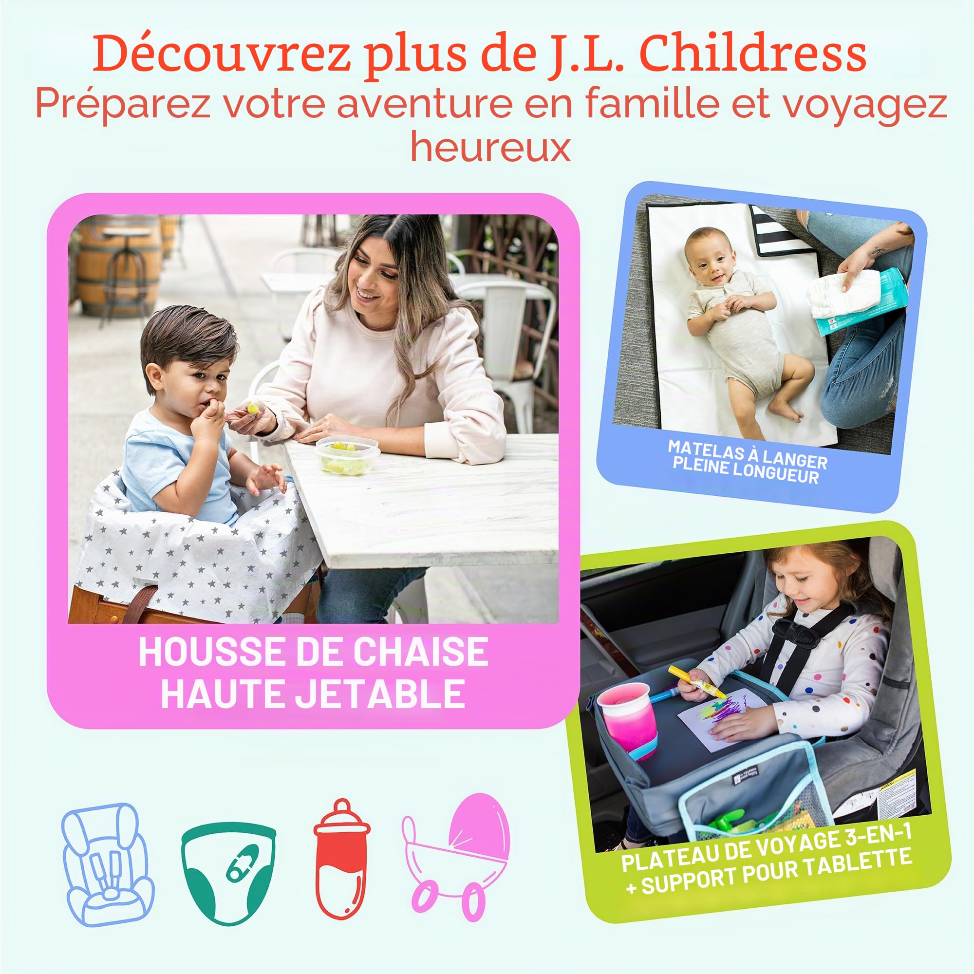 J.L. Childress Sac à Dos rembourré pour siège de Voiture – Sac de Voyage pour siège de Voiture pour Avion, Housse Compatible avec la Plupart des Porte-bébés et Nourrissons, Accessoires d'aéroport