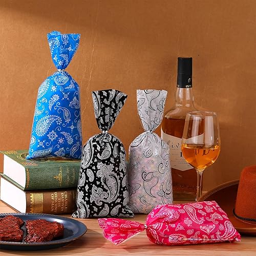 Miniatura 3 de Yeaqee 100 unidades de bolsas de celofán de vaquero occidental, bolsas de regalo de Rodeo occidental, bolsas de dulces con lazos, decoraciones de