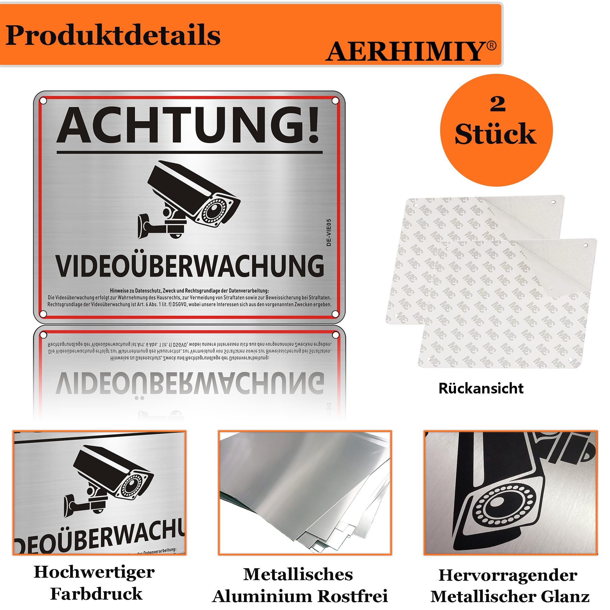 Yicoovey 4er-Set Videoüberwachung-Hinweisschilder – Edelstahl, 120x40 Mm, Für Garten & Eingangstor