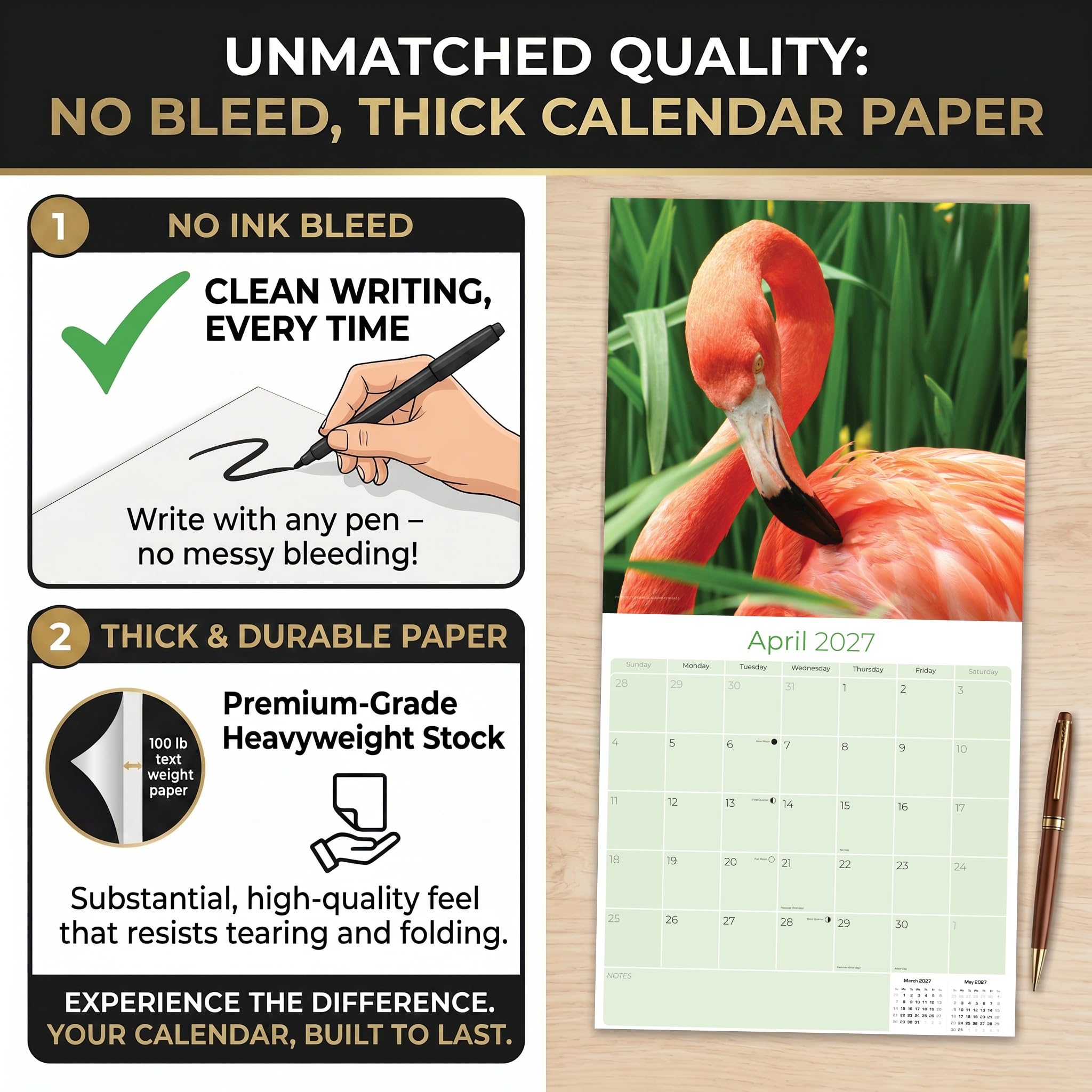 Flamingo Calendar 2021-2022 – Calendario mensual de pared con pájaros de animales – Hecho en Estados Unidos – 12 x 24 (abierto) – Calendario planificador para organizar y planificar