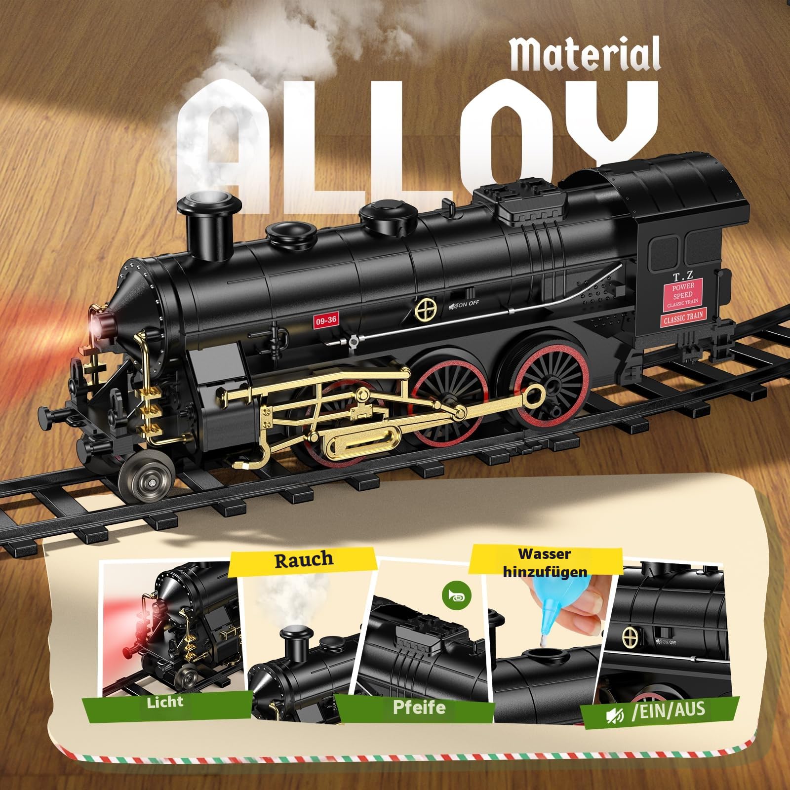 Hot Bee Legierung Eisenbahn Kinder Elektrisch, Weihnachtszug Elektrisch, Eisenbahn Weihnachtsbaum, Weihnachtszug für den Tannenbaum, Geschenk Junge 3 4 5 6 7+ Jahre