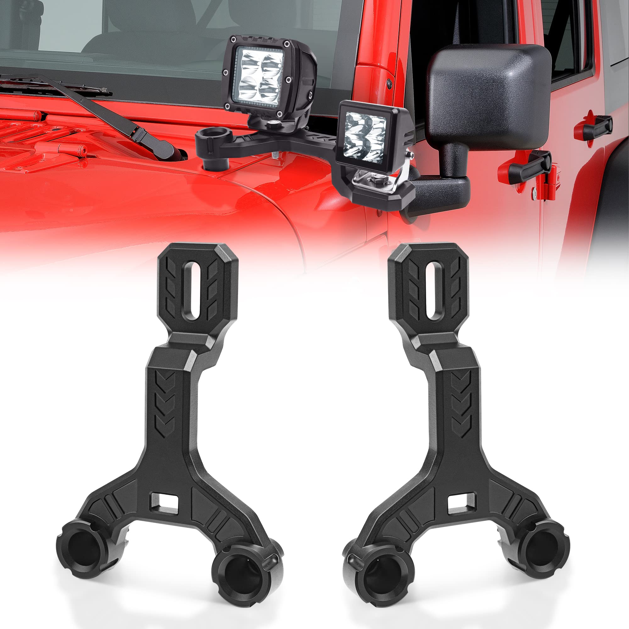 Dual A-Pillar Light Brackets Lower Windshield Hinge Mounting Brackets for Offroad Light LED Pods Work Lights Compatible with 2018-2022 J-e-p Wrangler JL (2 Pack)