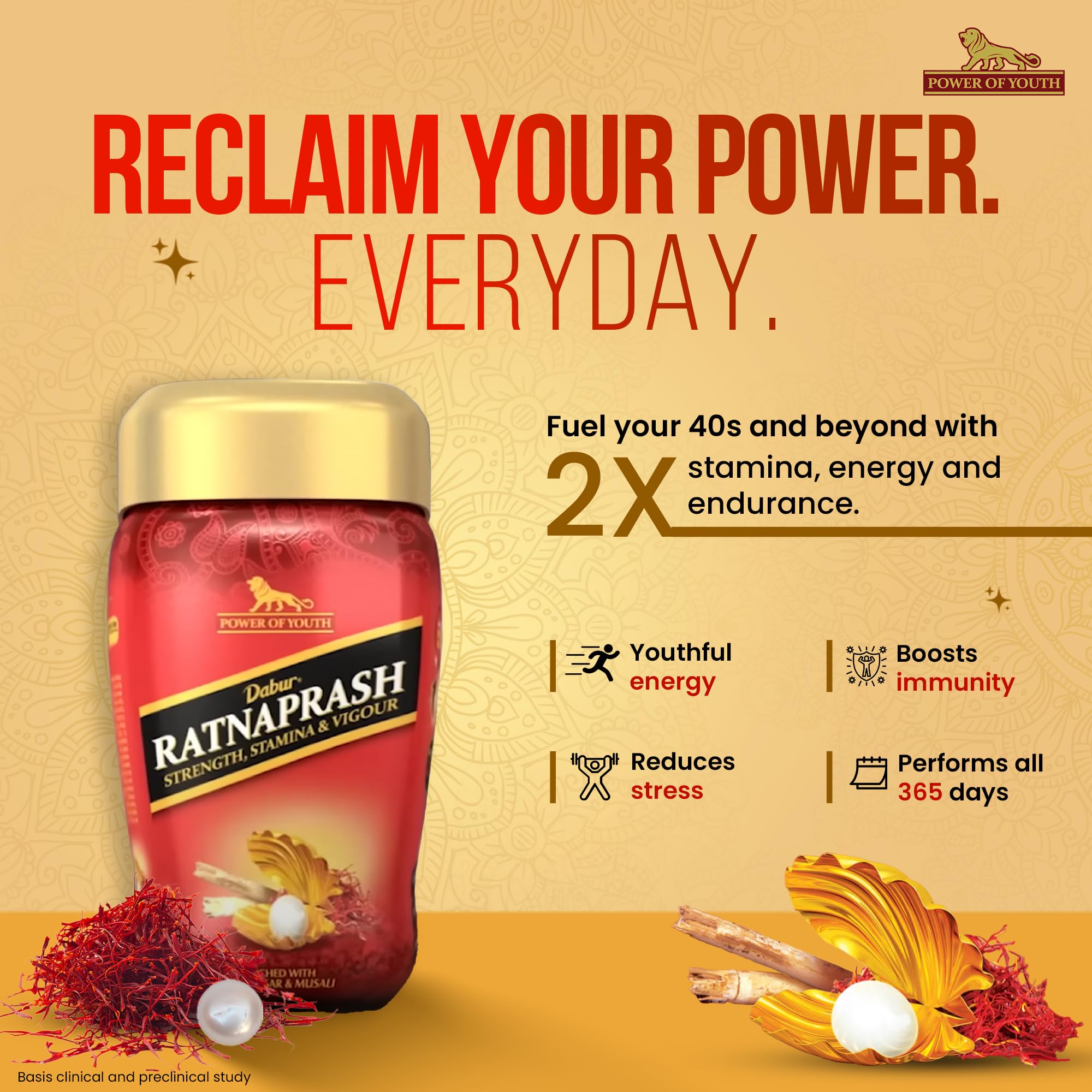 Dabur Ratnaprash Chyawanprash For All Seasons, A Complete Family Health Tonic, Red - 450 Gm