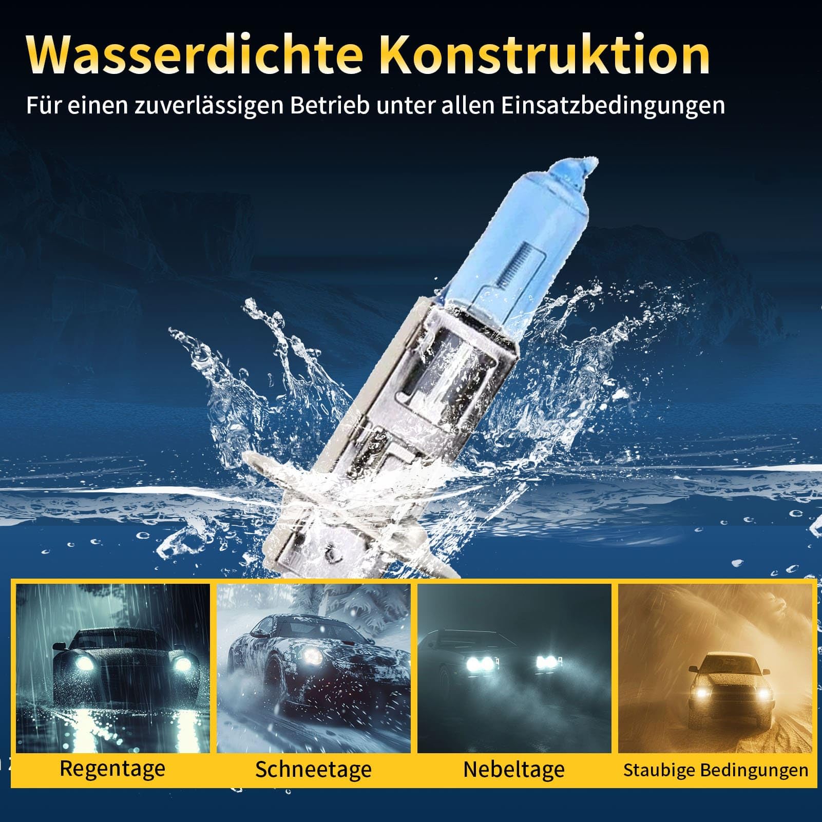 H1 Halogen Auto Lampe 12V 60W – Extra Hell & Ultra Langlebig – 6000K Weißlicht für Klarere Nachtsicht – Stoßfest, Plug-&-Play H1 Scheinwerfer für Abblendlicht & Fernlicht (2 Stück)