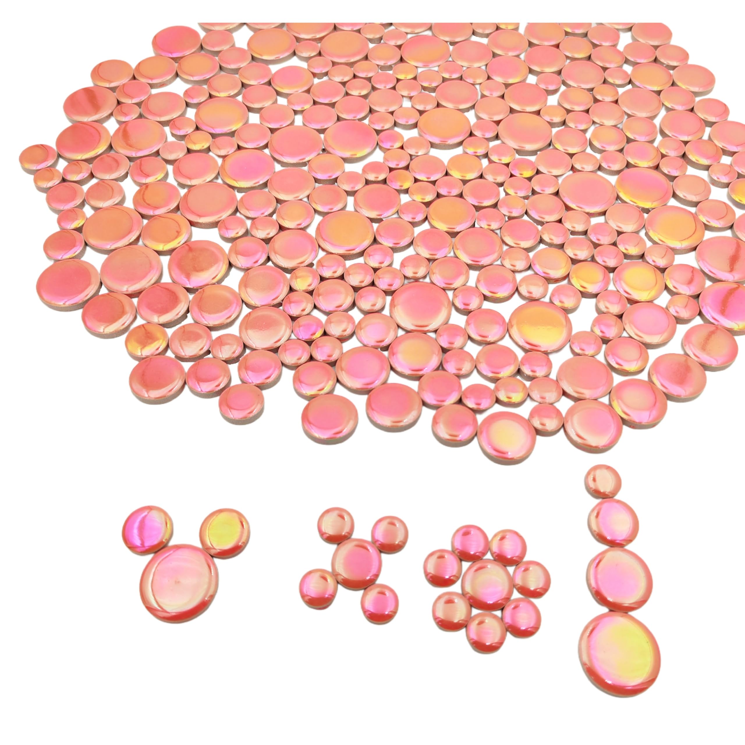 500g Iridescent Round Ceramic Mosaic Tiles,Mixed 4 Size Circle Mosaic Pieces for Flowerpots, Vases, Cups, Garden and Home Decor DIY Making Supplies (Tangerine)