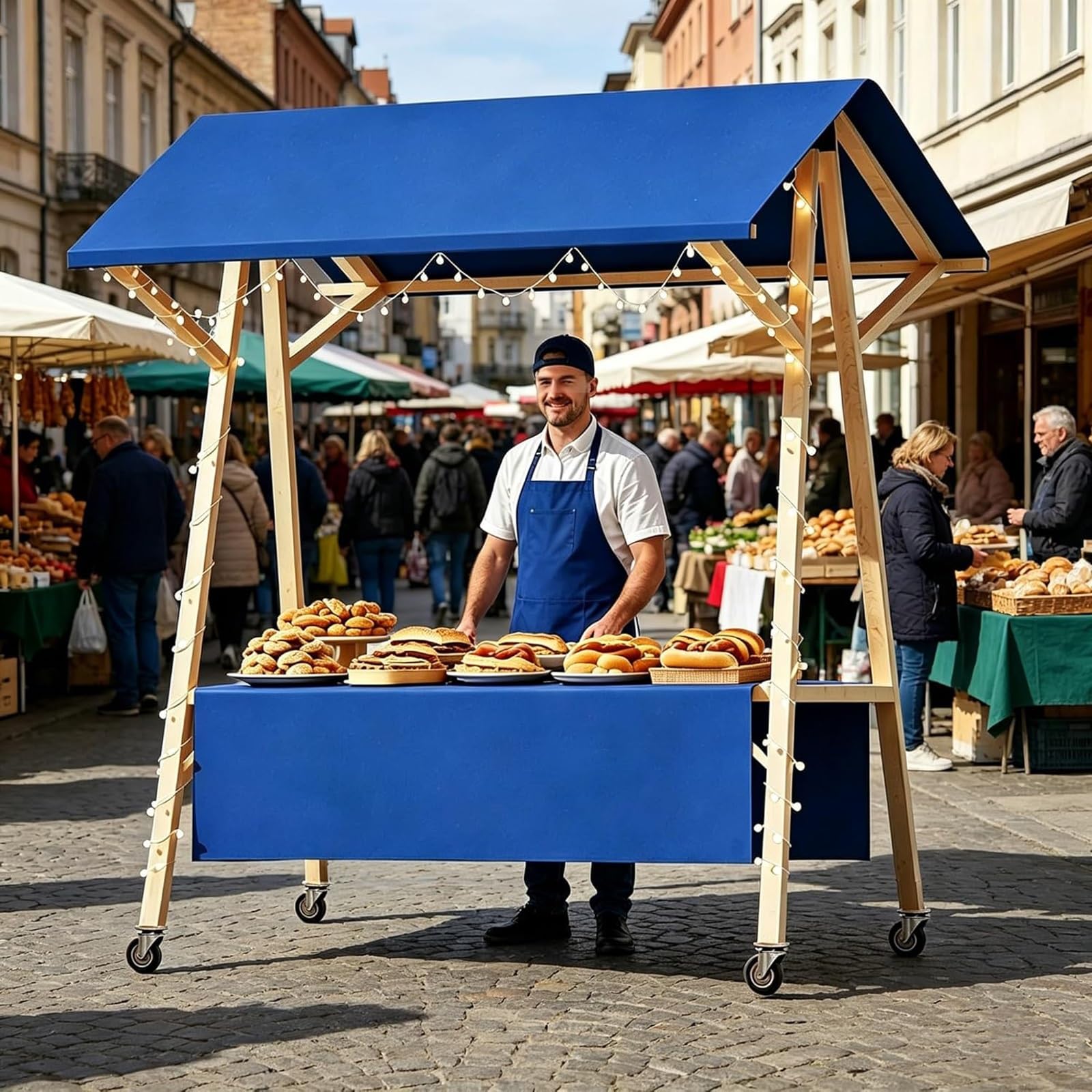 Carrello per Alimenti per Esterni Portatile Alto con Ruote a baldacchino e bloccabili - Ideale per i mercati agricoli Street Food Events & Outdoor Displays - Soluzione di Vendita Mobile Versatile