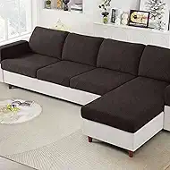 Ruaozz Couch Cushion Covers for Sectional Sofa Stretch Seat Cushion Covers Washable Sofa Slipcovers for L Shaped Soft Furniture Protector Pet Friendly (3 PC Seat + 1 PC Chaise Cover, Chocolate)