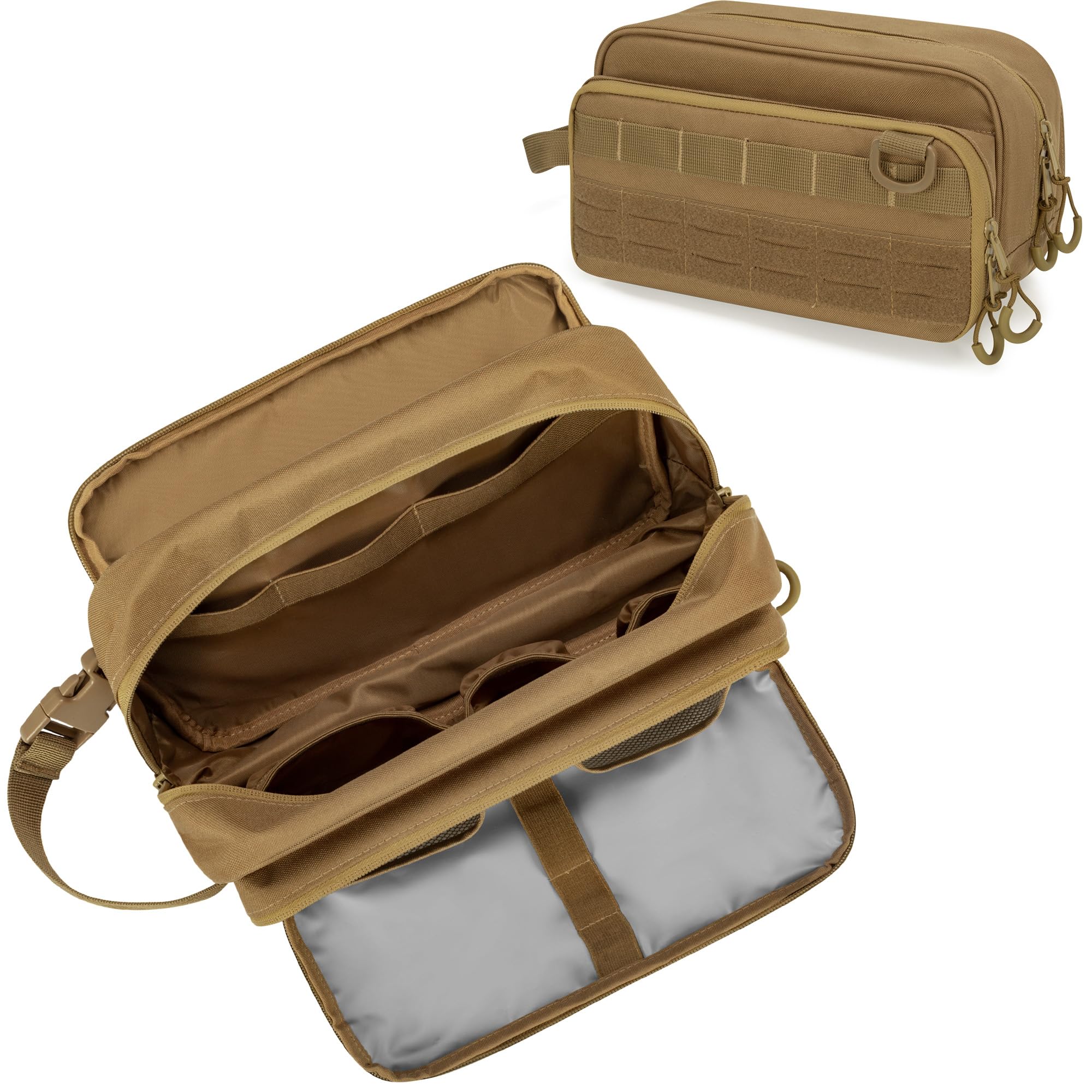 Borsa tattica da viaggio da uomo, kit Dopp per rasatura, organizer per articoli da toeletta, doccia e accessori per la cura della toelettatura (solo borsa vuota, design brevettato), Cachi