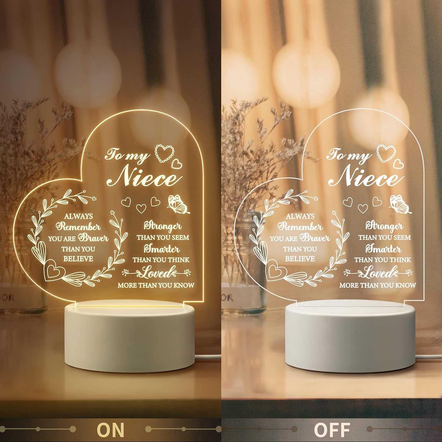 Niece Gifts from Auntie, Mothers Day Gifts to My Niece - Engraved Night Light, Gifts for Nieces from Aunt, Valentines Christmas Birthday Encouragement Gifts for Nieces from Aunt Uncle