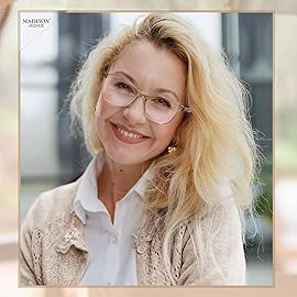 Madison Avenue Square Vintage TR90 Blue Light Blocking Reading Glasses for Women with Case, Anti Glare/Eyestrain Computer Readers Coffee Brown +1.75