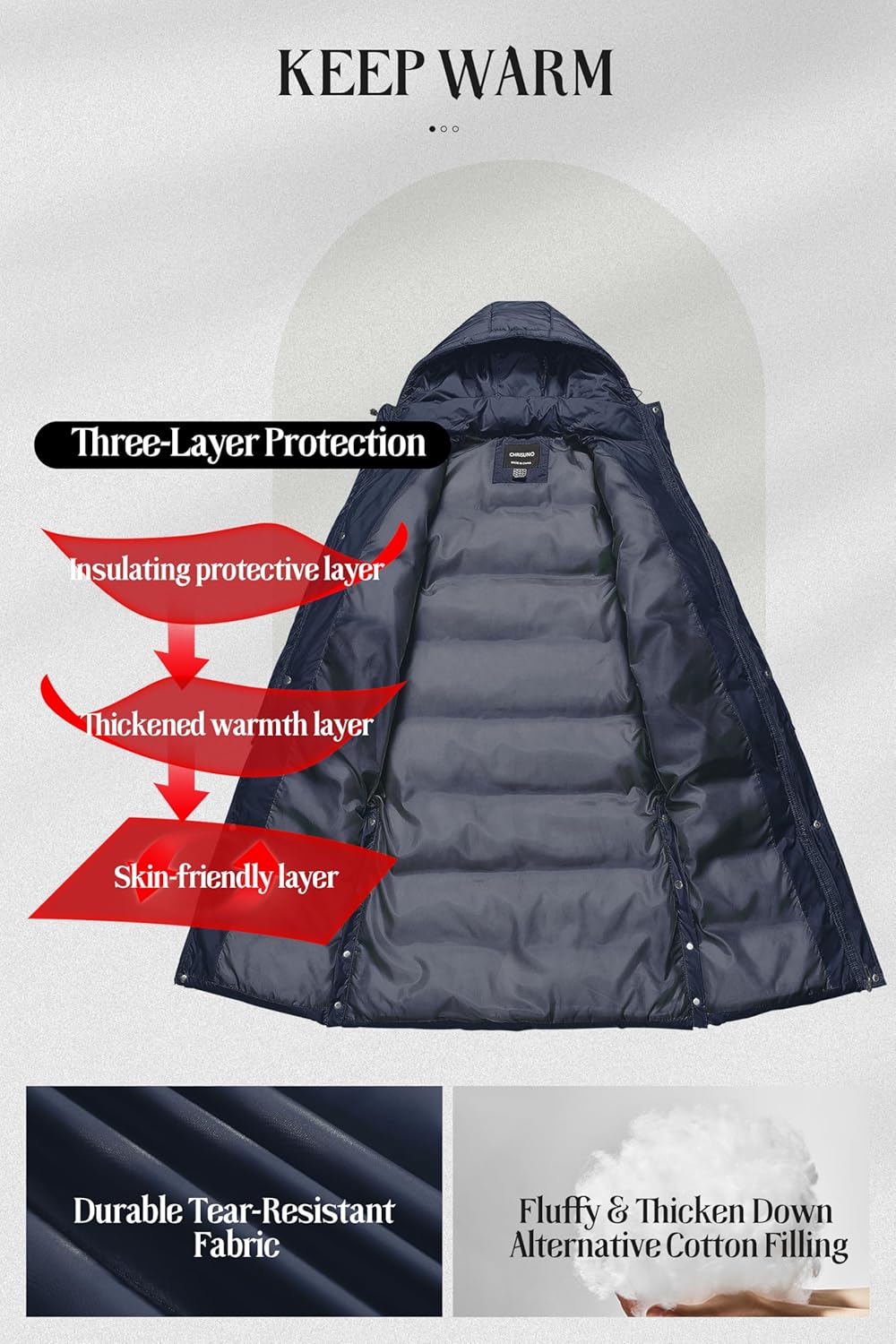 Chrisuno Women's Long Winter Coat Warm Windproof Quilted Puffer Jacket Thicken Puffy Parka With Hood - Image 3