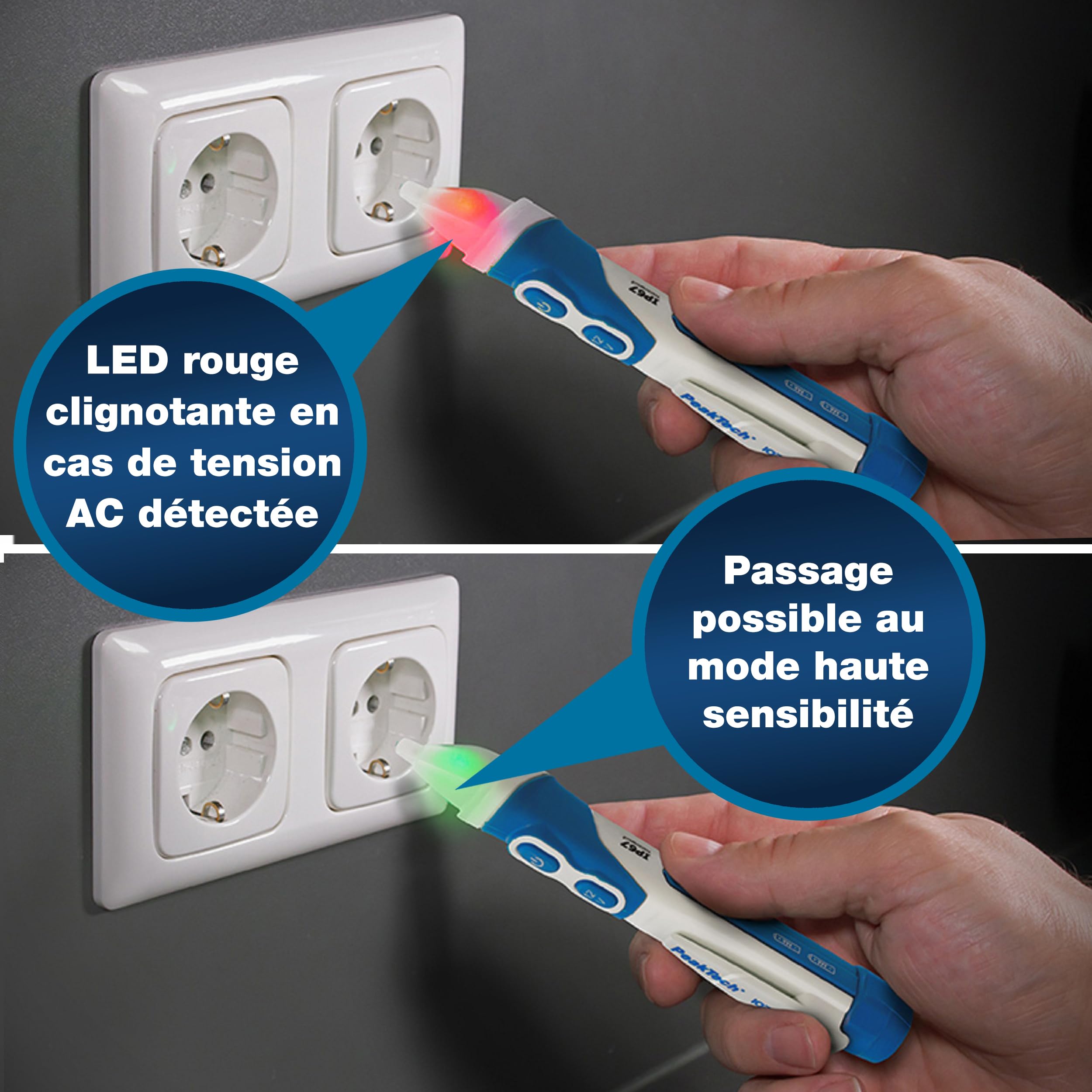 PeakTech 1032 AC Détecteur de tension sans contact [+LED Signal Lampe & Vibration] Plage de fonctionnement 12-1000 V AC, Détecteur de ligne, Détecteur de ligne