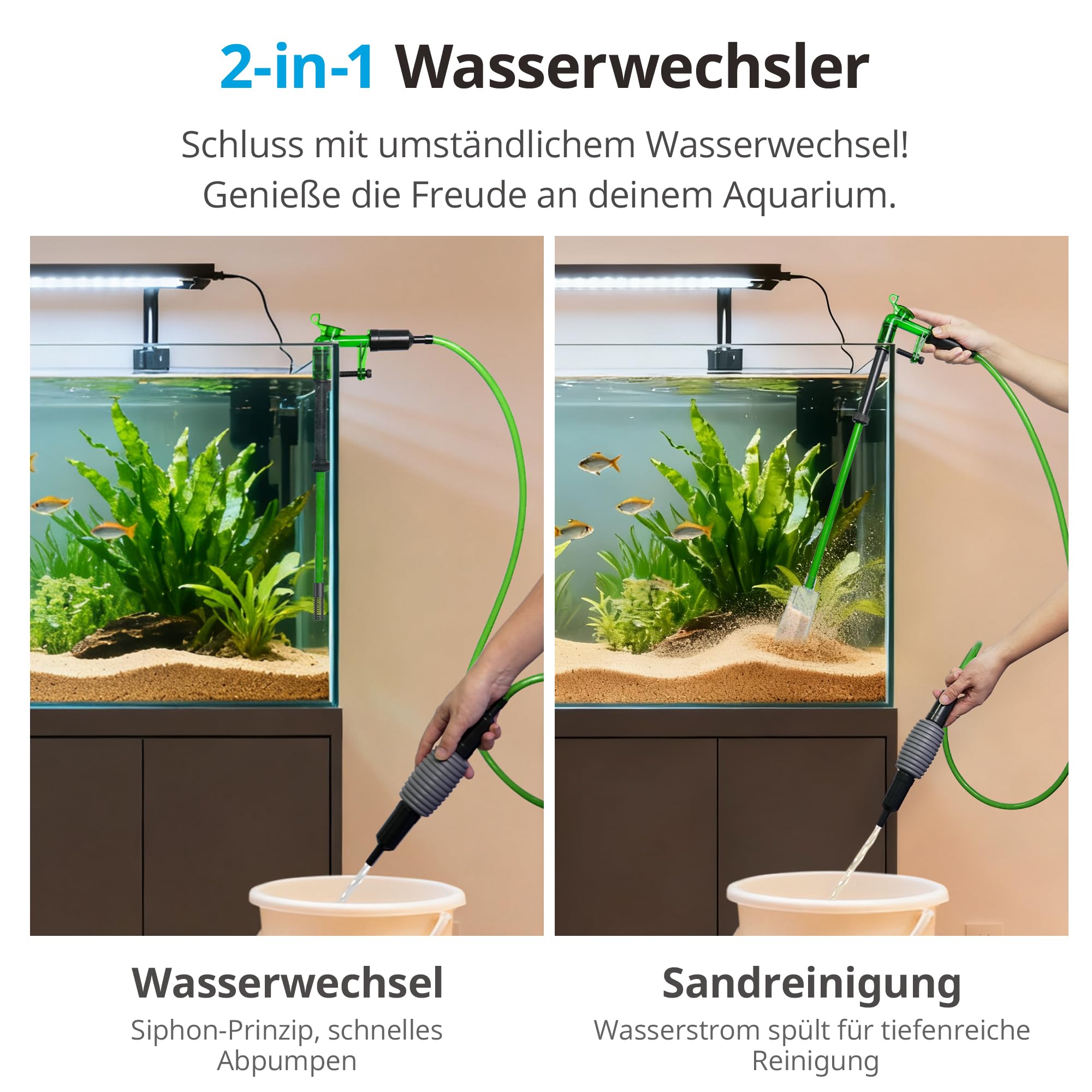 NICREW Aquarium Wasserwechsler, Kiesreiniger für Aquarium Wasserwechsel und Reinigung, Handbetriebener Sauger Bodenreiniger Aquarium Reiniger