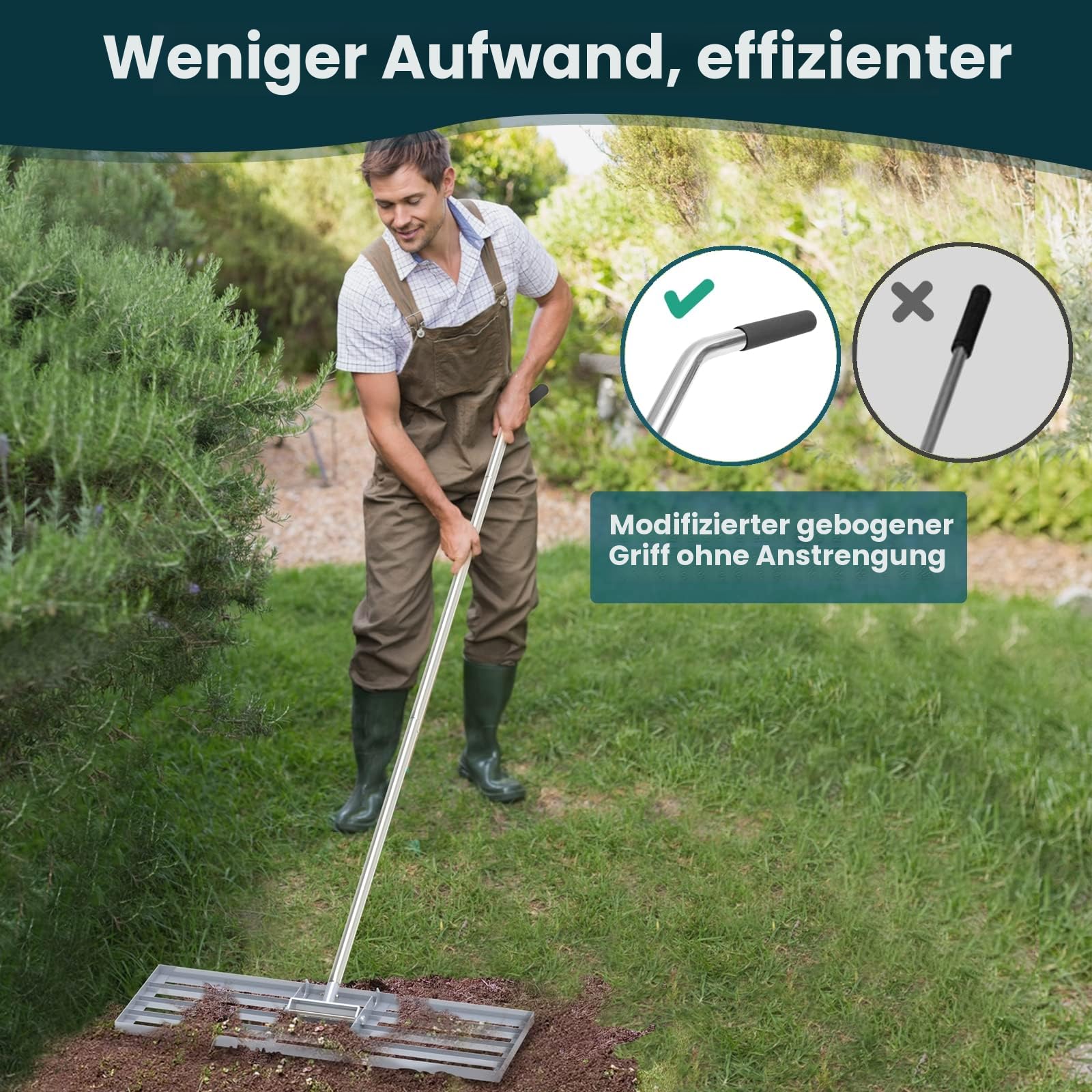 Rasen-Nivellierharke, 76,2 x 25,4 cm, professionelles Werkzeug mit Edelstahlgriff, Rechen für Rasen, robuste Landschaftsrechen für Hinterhof, Garten, Golfplatz, Bauernhof, Weide
