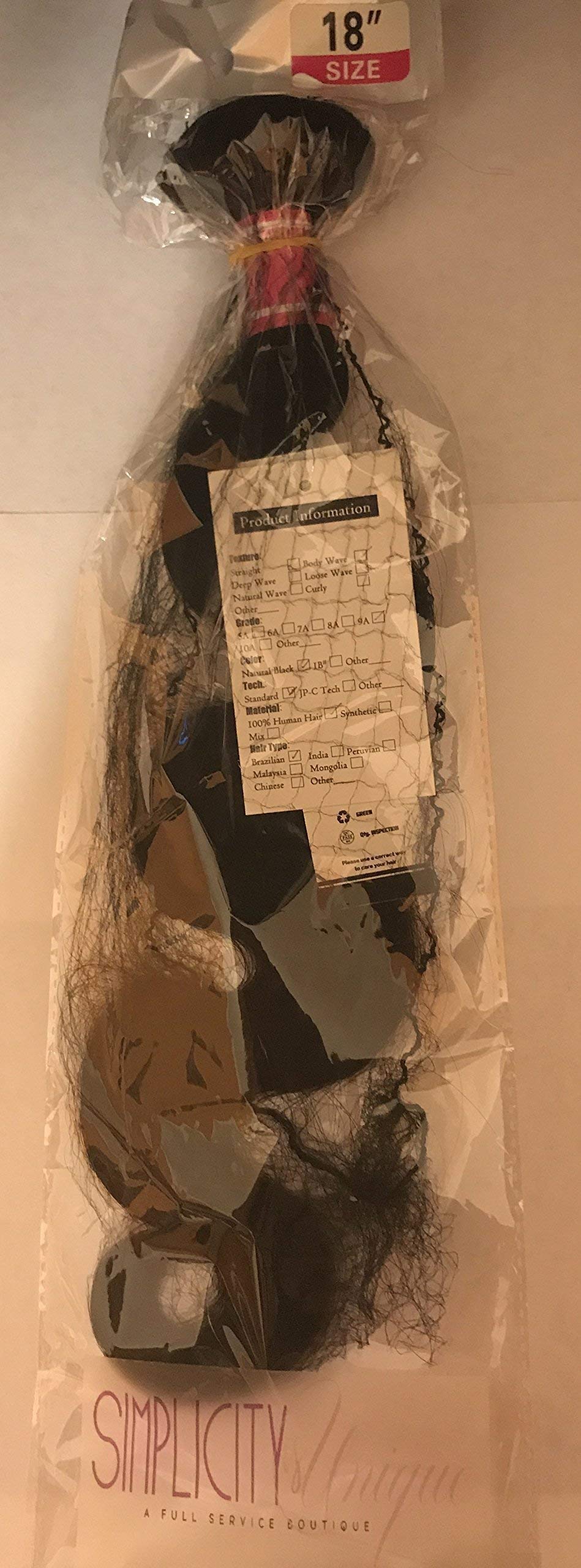 Brazilian Body Wave Virgin Human Hair Extension Bundle 9A (18") 100% Unprocessed with a Pink Bling/Rhinestone Hair Paddle Brush and a Free Top Quality Synthetic Hair 3D Dramatic False Strip Eyelashes.