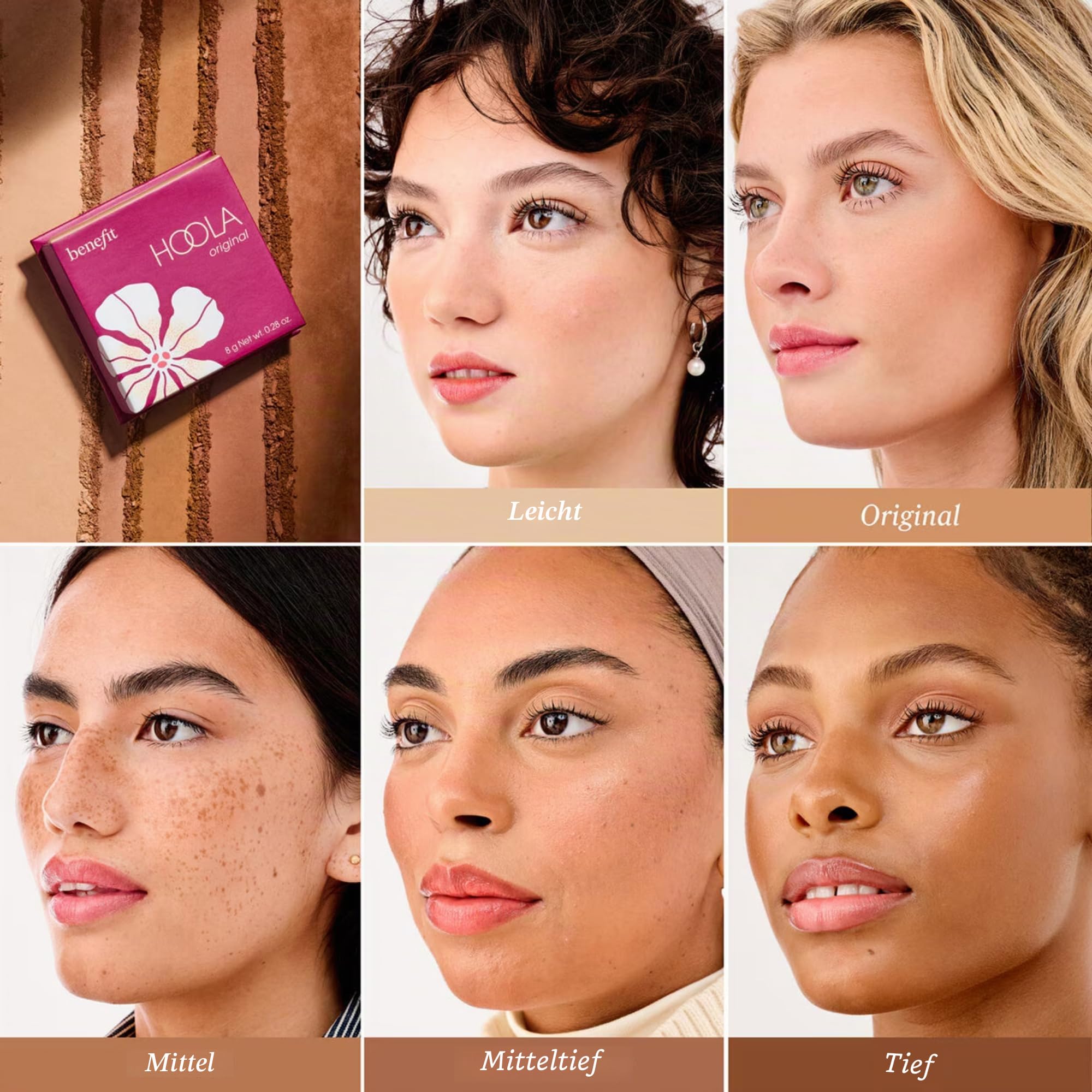 Bronzefarben, Bronze-Puder. Benefit