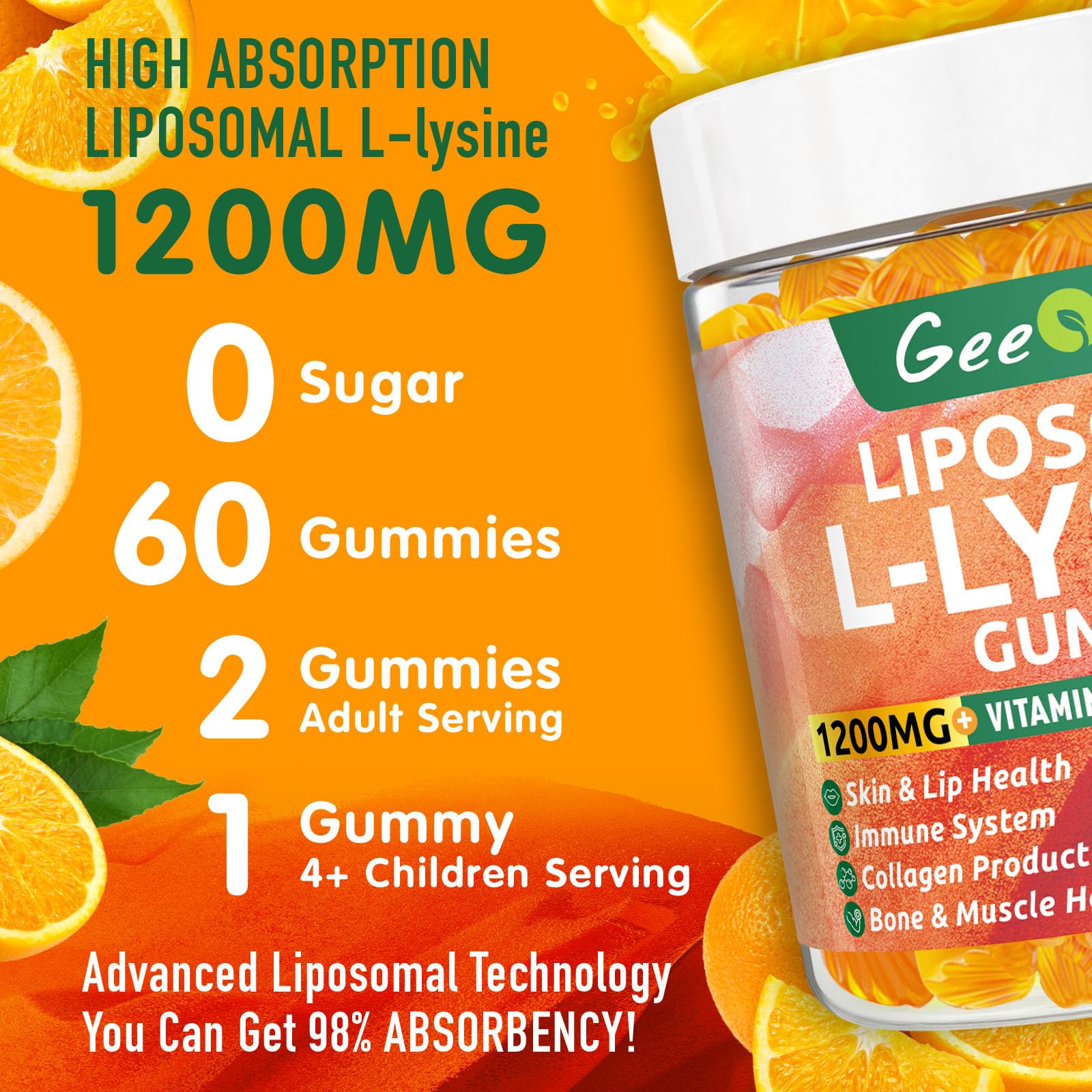 Liposomal L-lysine Gummies 1200mg, 60CT — Amazon image 6