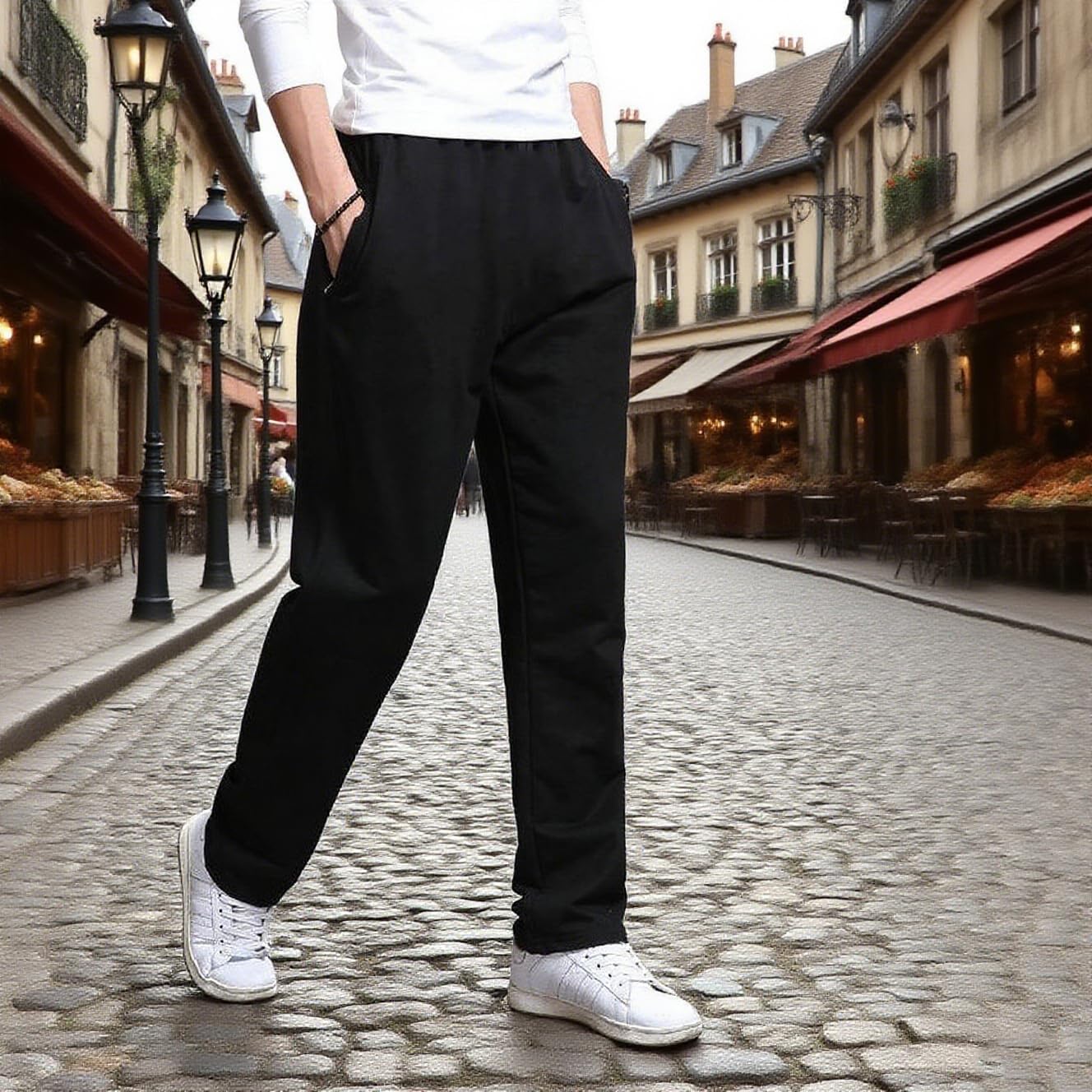 Mens Casual Pants with Zipper Pockets Sweatpants Athletic Men's Relaxed Fit for Running Workout Gym - Image 3