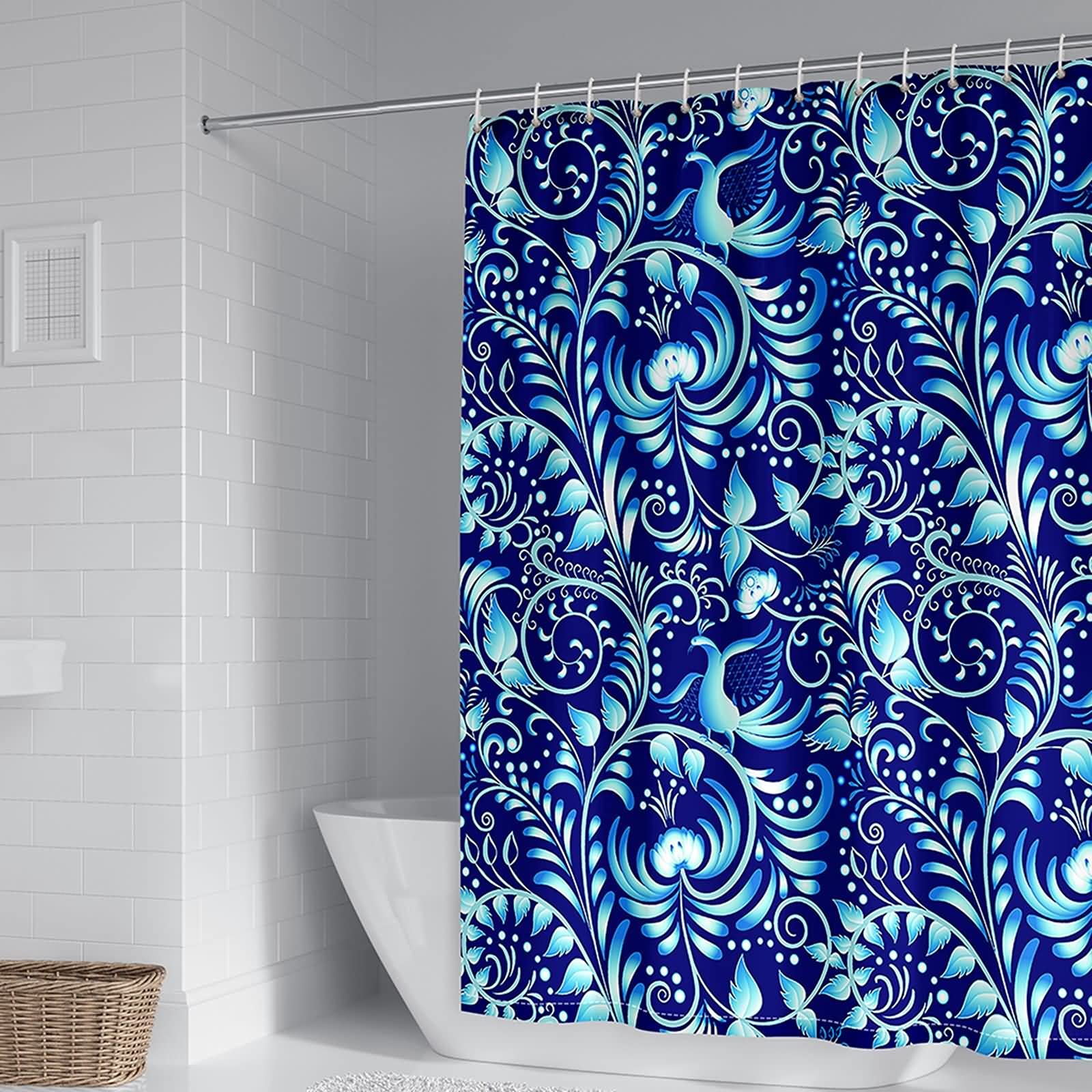 Rideau de douche 90x180cm polyester bleu pour petite cabine et décoration salle de bain