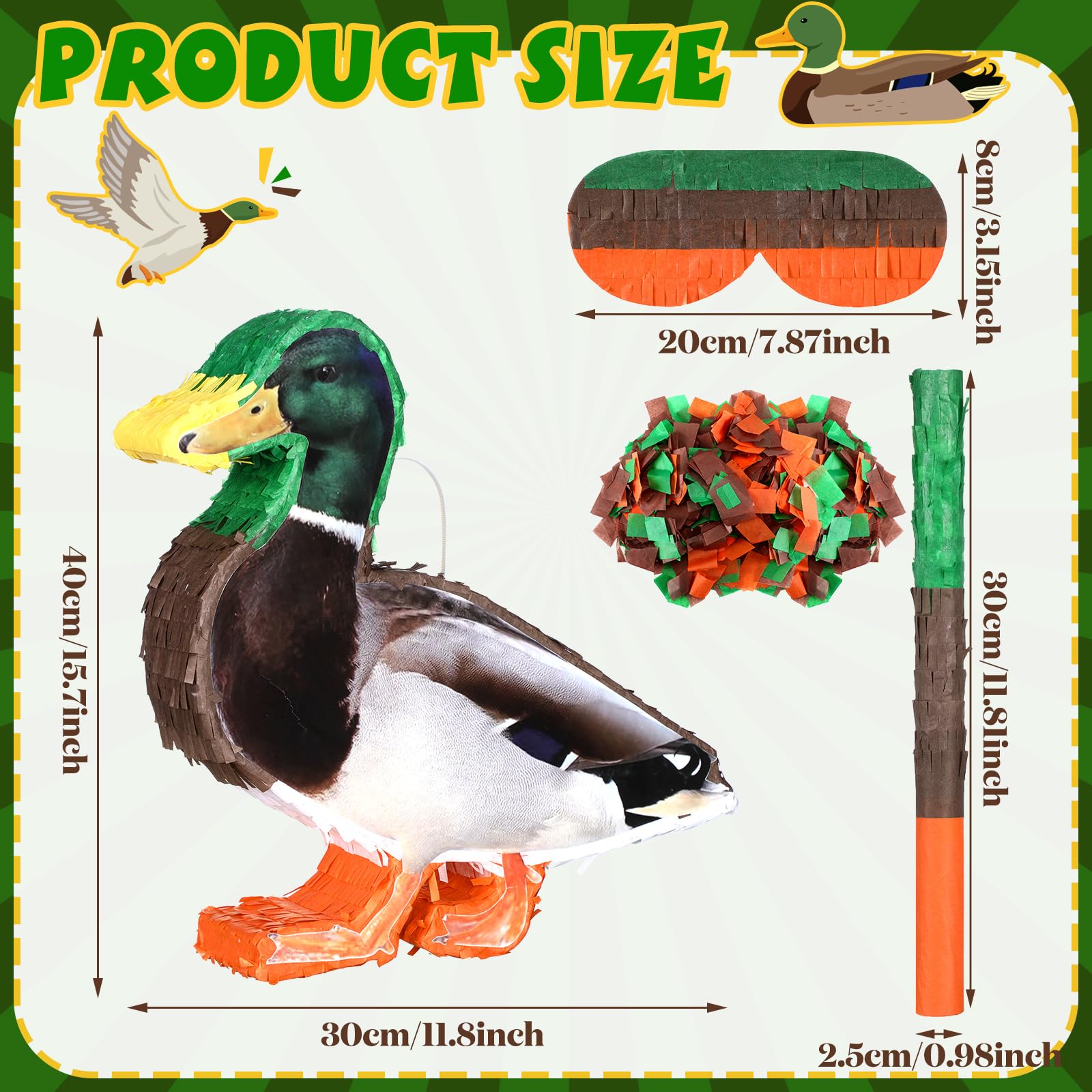Leyndo Mallard Ducks - Juego de piñata para fiesta de cumpleaños, piñata de patos Mallard con confeti vendado para adultos, regalo para adultos, decoraciones de animales de verano, accesorios de juego