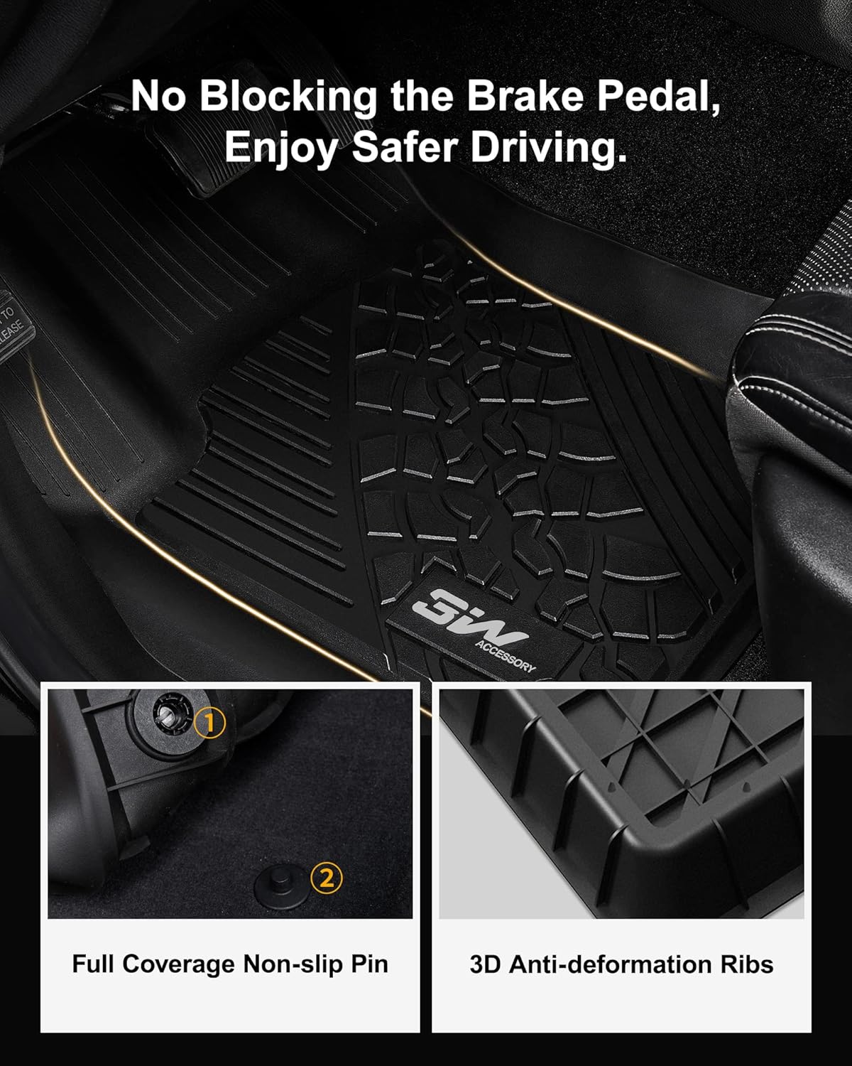 3W Floor Mats Compatible for Jeep Gladiator 2020-2024, TPE All Weather Custom Fit Floor Liner for Jeep Gladiator,1st & 2nd Row Full Set Car Liners with Grey Logo, Black - Image 4