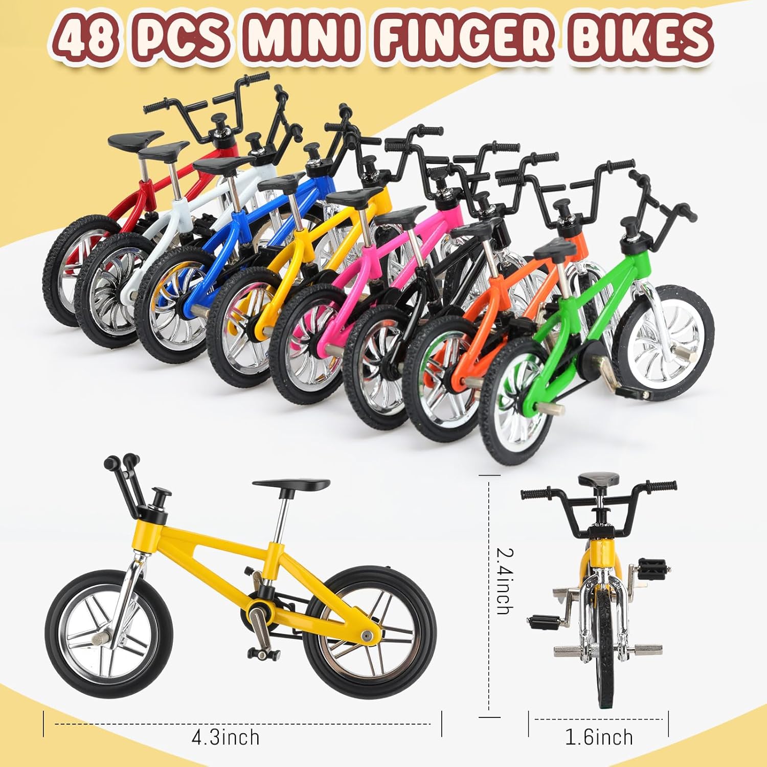 Poen 48 Pcs Kids Mini Finger Bikes Party Favors Miniature Fidget Bicycle Toy Metal Finger Bikes for Students Class Prizes Birthday Gift Goodie Bag Stuffers Carnival Prizes Christmas Stocking Fillers