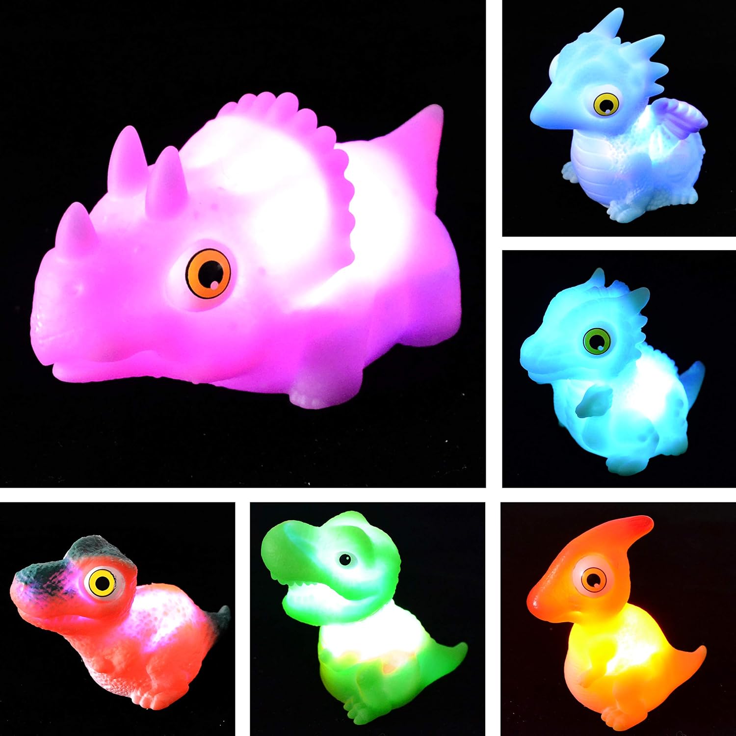 JOYIN 6 Pcs Pre-Filled Easter Eggs with Light-up Floating Dinosaur Bath Toys for Kids Toddlers Easter Eggs Hunt, Easter Basket Stuffers/Fillers, Easter Party Favor, Classroom Prize Supplies