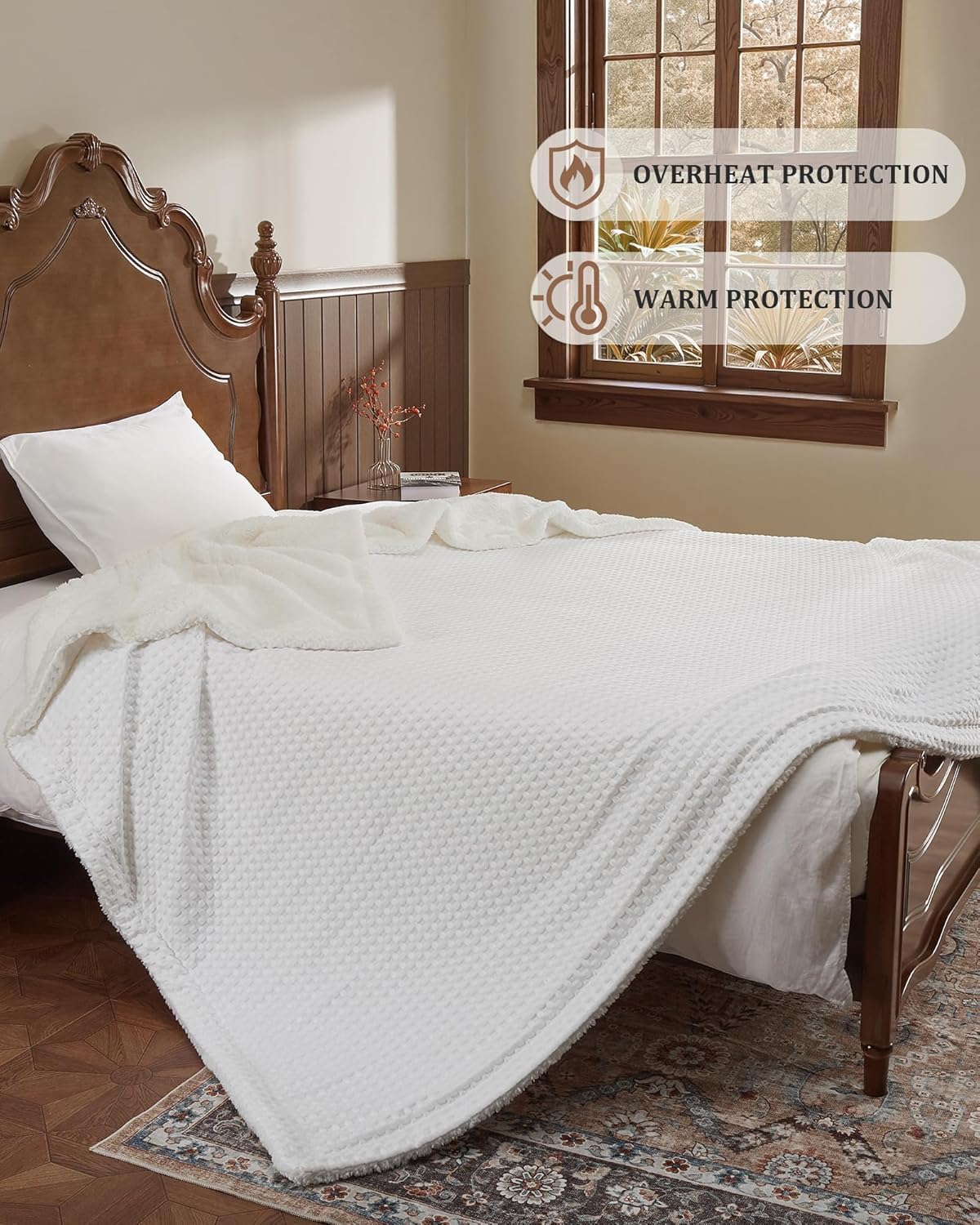 CAROMIO Heated Blanket Queen Size with LCD Dual Controller, Waffle Weave Fast Heating Electric Blankets, 10 Heat Levels & 1-12H Time Settings, ETL Certified, Machine Washable, Off White, 84" x 90" - Image 2