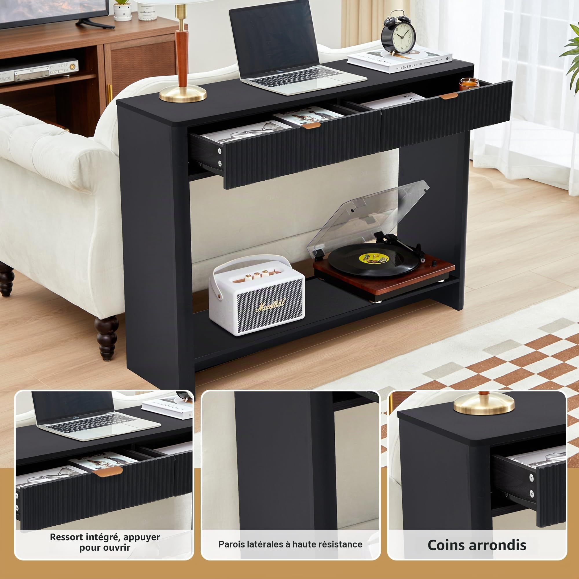 Armoire de couloir moderne avec 2 unités de rangement et un banc de rangement creux - Armoire de couloir de 110 cm de large - Table d'entrée avec espace de rangement - Décoration d'entrée