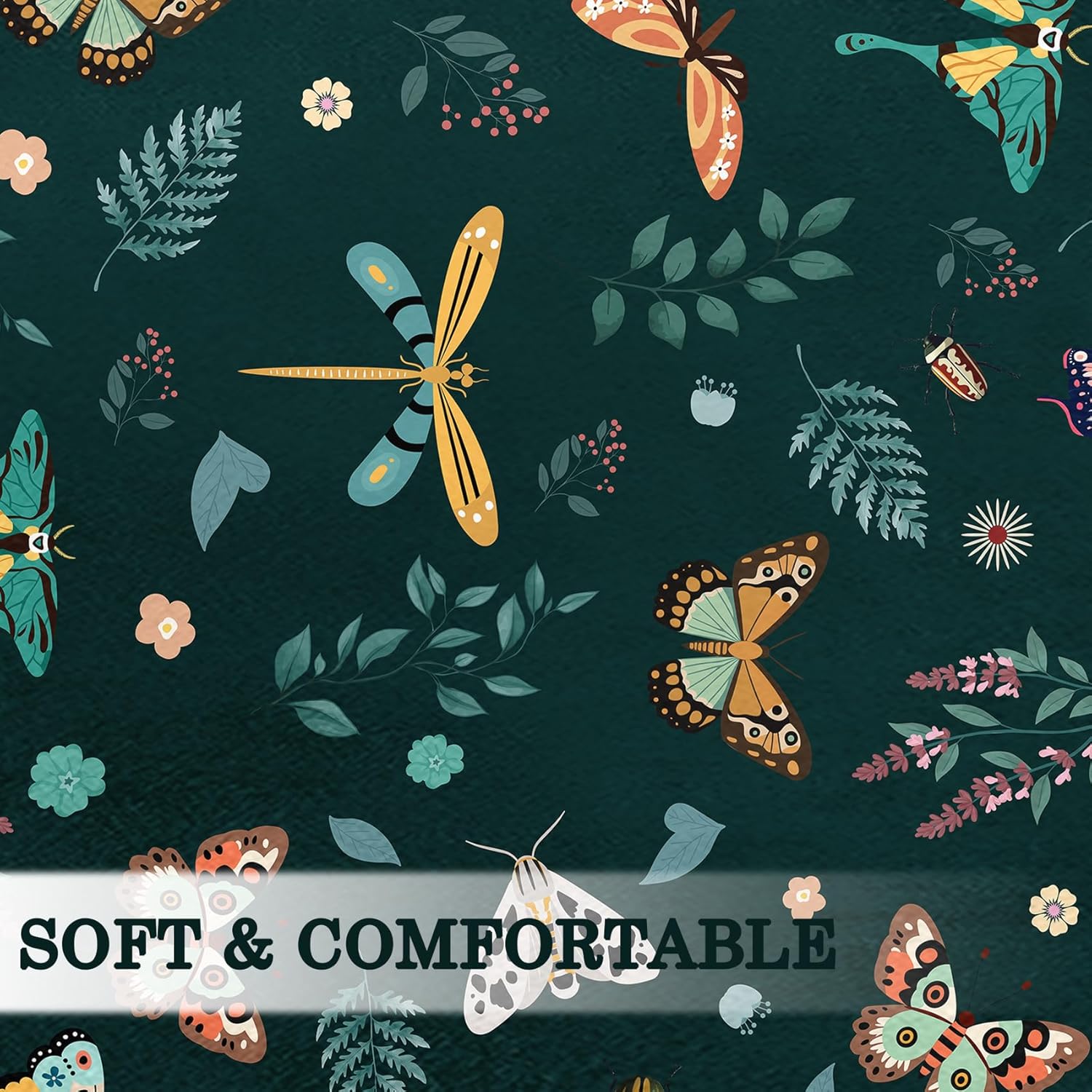 Insect Washable Rugs 4 Feet Round Soft Butterfly Throw Rugs for Living Room, Non Slip Low Pile Foldable Large Carpet for Entrance Bedroom, Dining Room, Kids Room, Green
