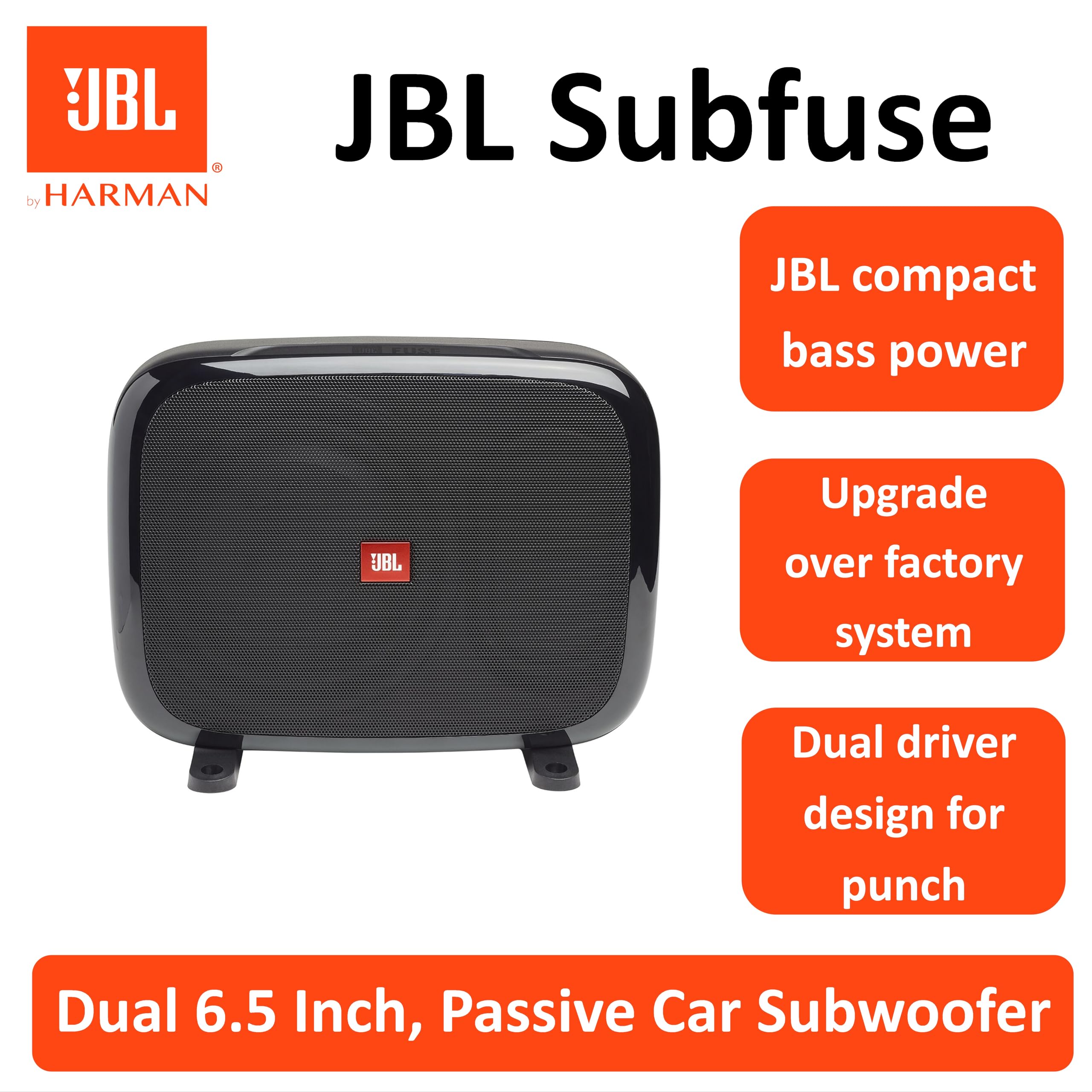 JBL Fuse Juego de subwoofer Coche Doble 2 x 8 Pulgadas de 600 vatios - Separados como 2 Altavoces de Graves Planos o Juntos como un Altavoz de Graves Vertical acoplado en el Maletero