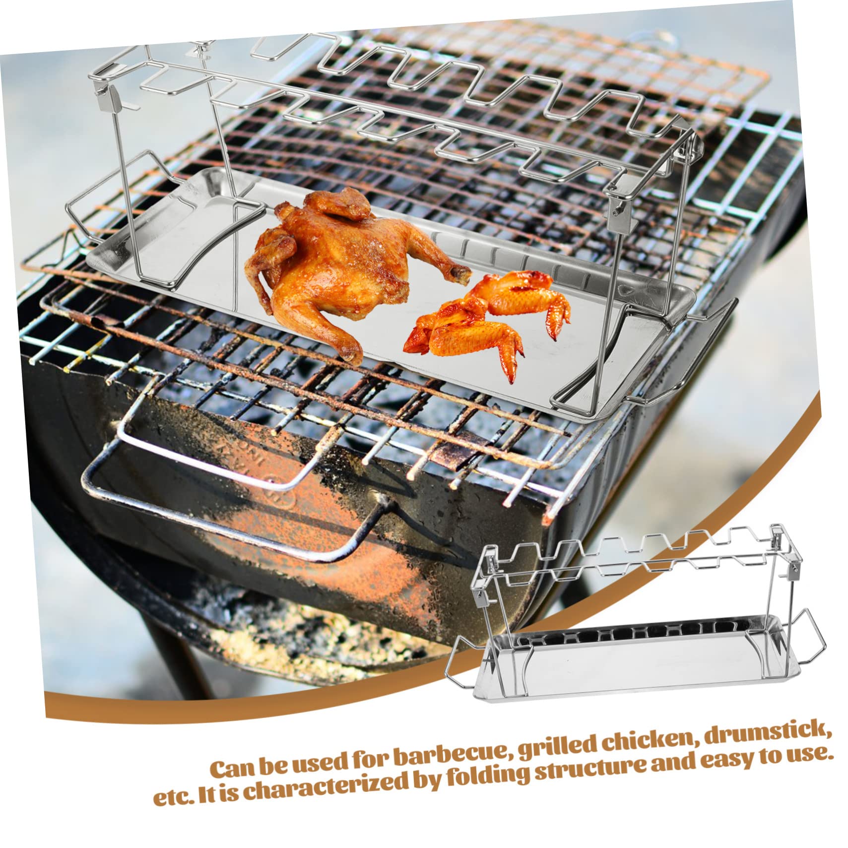 Set Forche per Pollo da Arrosto in Acciaio Inox 2 Pezzi | Argento, Pratica da Usare, per Grigliate All'aperto e Feste in Giardino