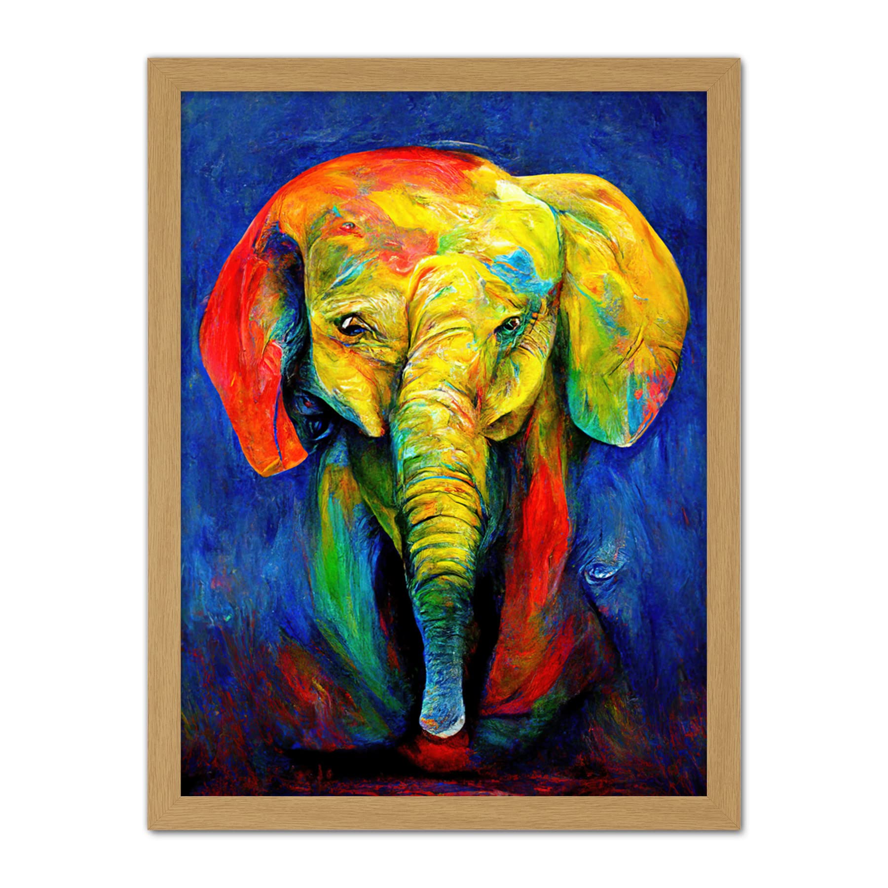 Doppelganger33 LTD Surreal Baby Elephant Colourful Abstract Bright Artwork Framed Wall Art Print 18X24 Inch