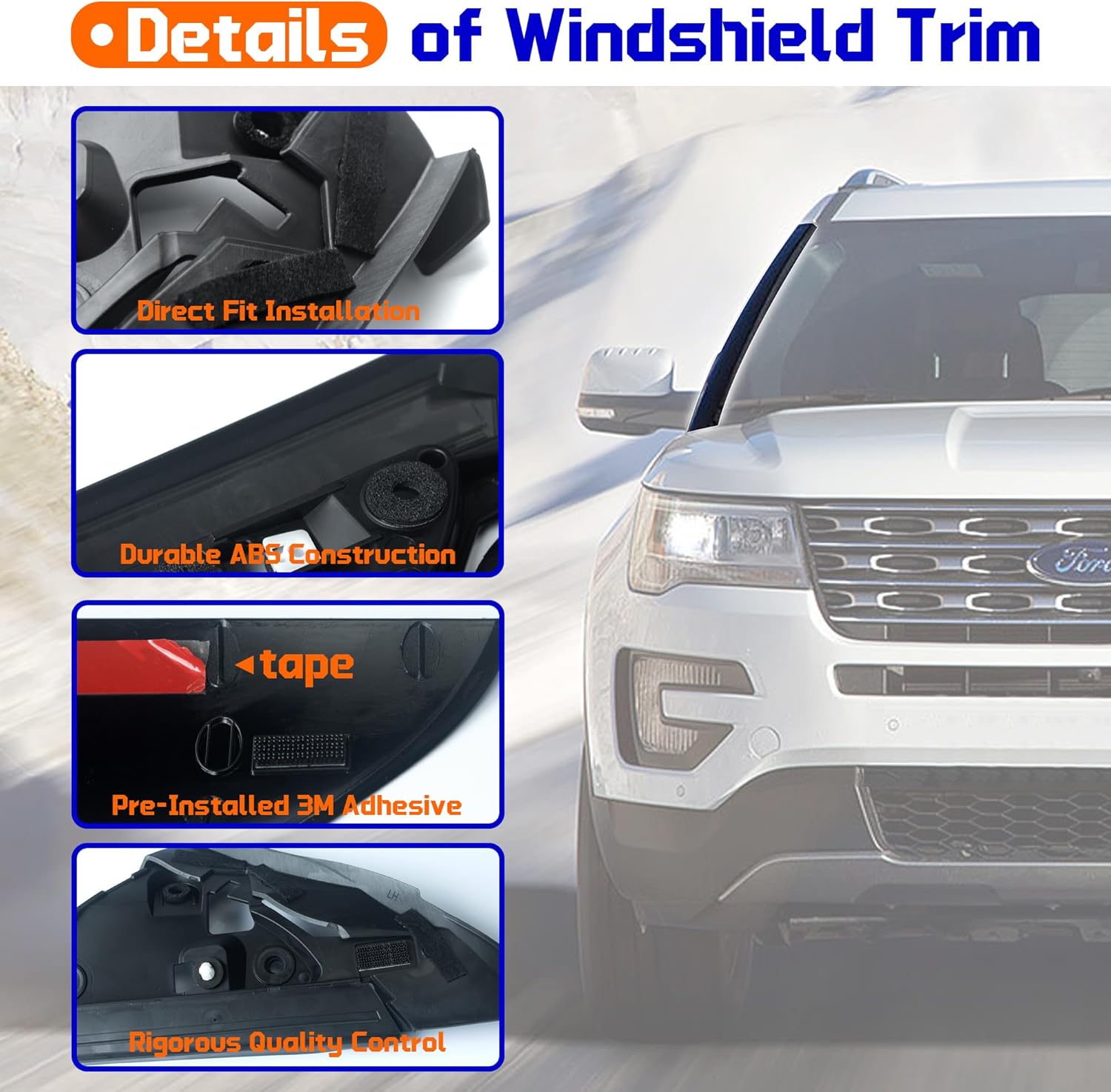 Windshield A-Pillar Molding Trim Kit Right Passenger Side Compatible with 2011-2019 Ford Explorer Replaces: 926-451