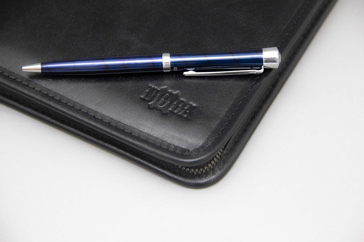 Noda Leather padfolio a5, zipped notepad holder, leather portfolio a5 (Black)