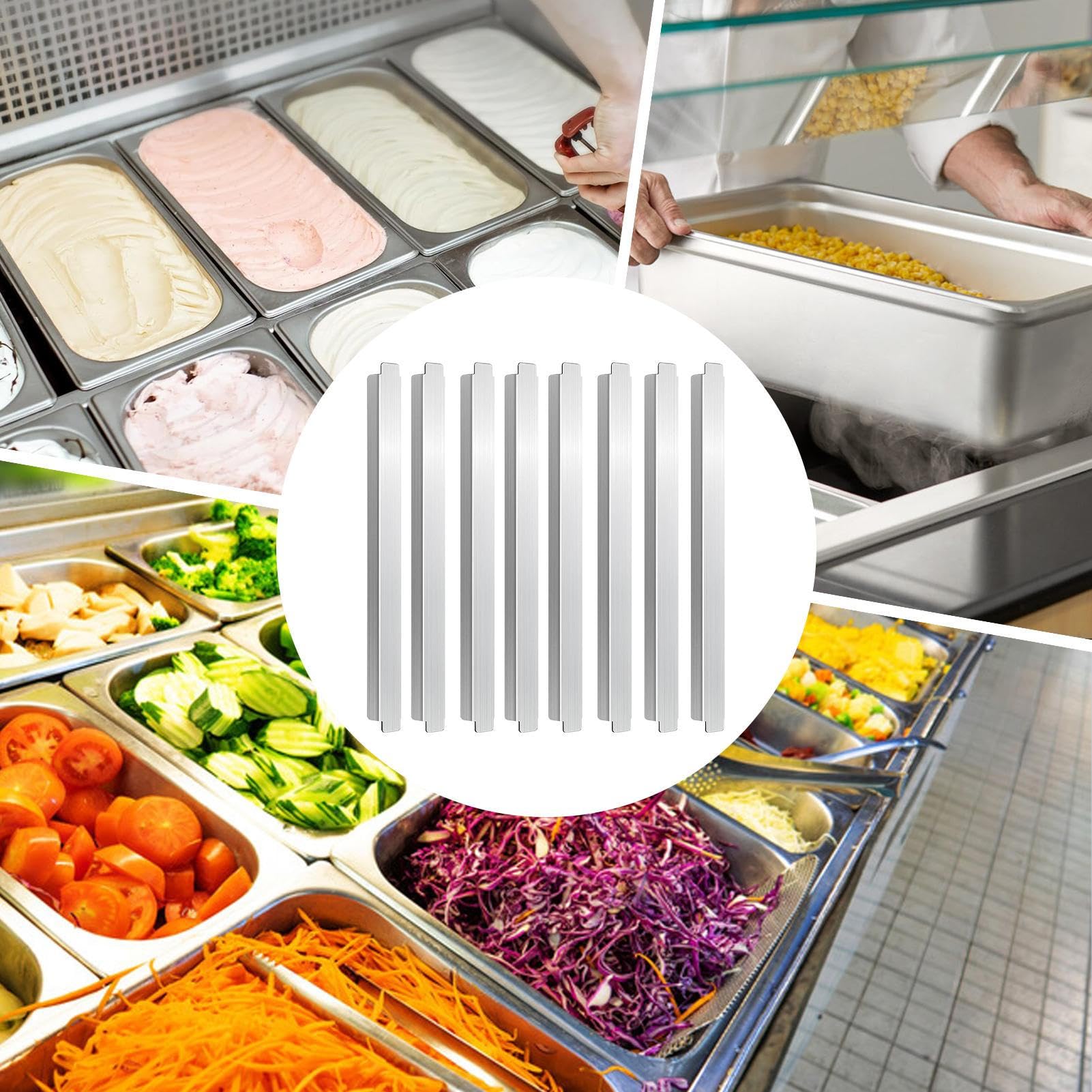 Genérico Divisores de Mesa de Vapor | 8 Piezas Divisor de Acero Inoxidable para Bandejas de Hotel Enfriador,Accesorios para Servicio de Alimentos en Buffet Bodas Escuelas Hospitales Banquetes
