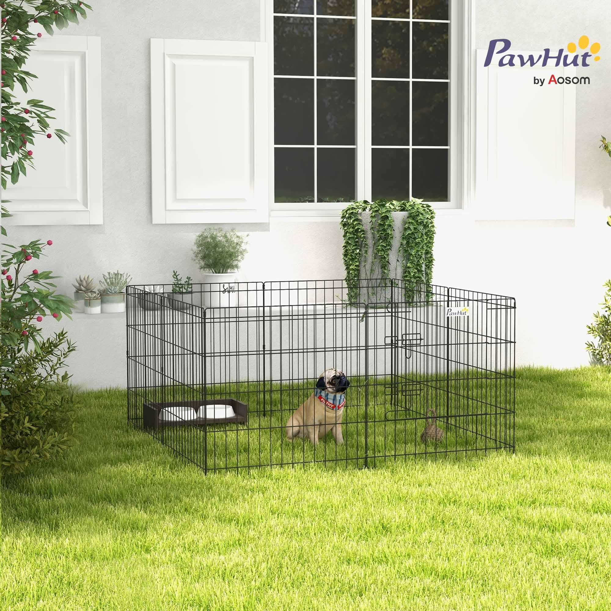PawHut Recinto per Cani da Esterno e Interno, Recinzione Box per Cani e Cuccioli con 8 Pannelli a Rete e Porta 61 x 61cm, Nero