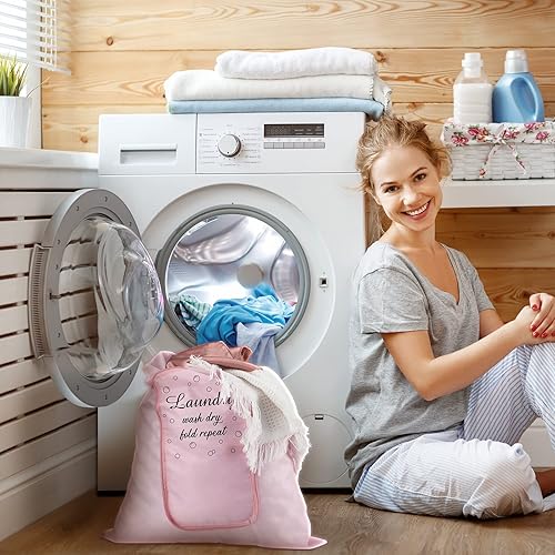 Miniatura 4 de 2 piezas de bolsa de lavandería para viaje, lavable, para ropa sucia, con cordón y cremallera para maleta, 22 x 18 pulgadas (Rosa, Gris, Burbuja)