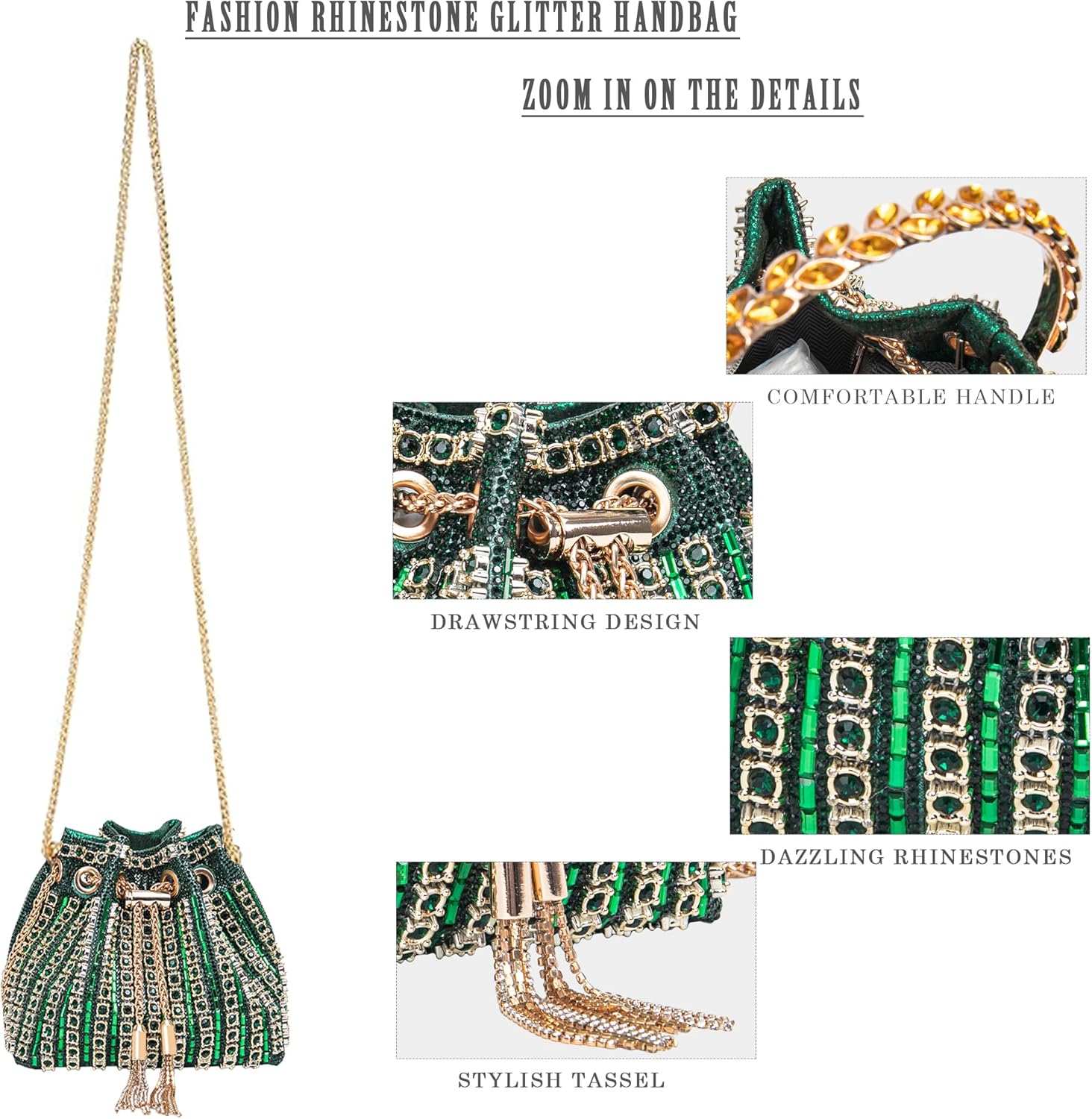 Sparkling Women's Evening Handbags Rhinestone Purse Crossbody Bag Wedding Prom Party Club Purses - Image 3