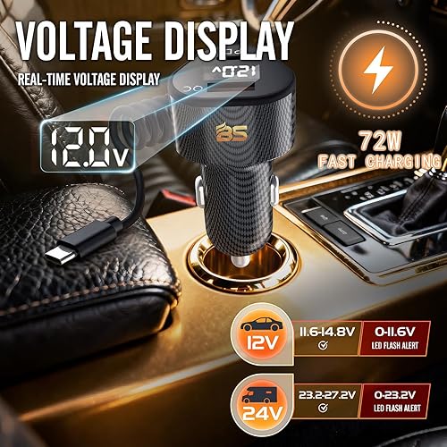 Miniatura 3 de Cargador de coche retráctil de 72 W para iPhone 17 16 15 Pro Max, cargador de coche USB C 3 en 1 carga rápida con cable en espiral, adaptador de
