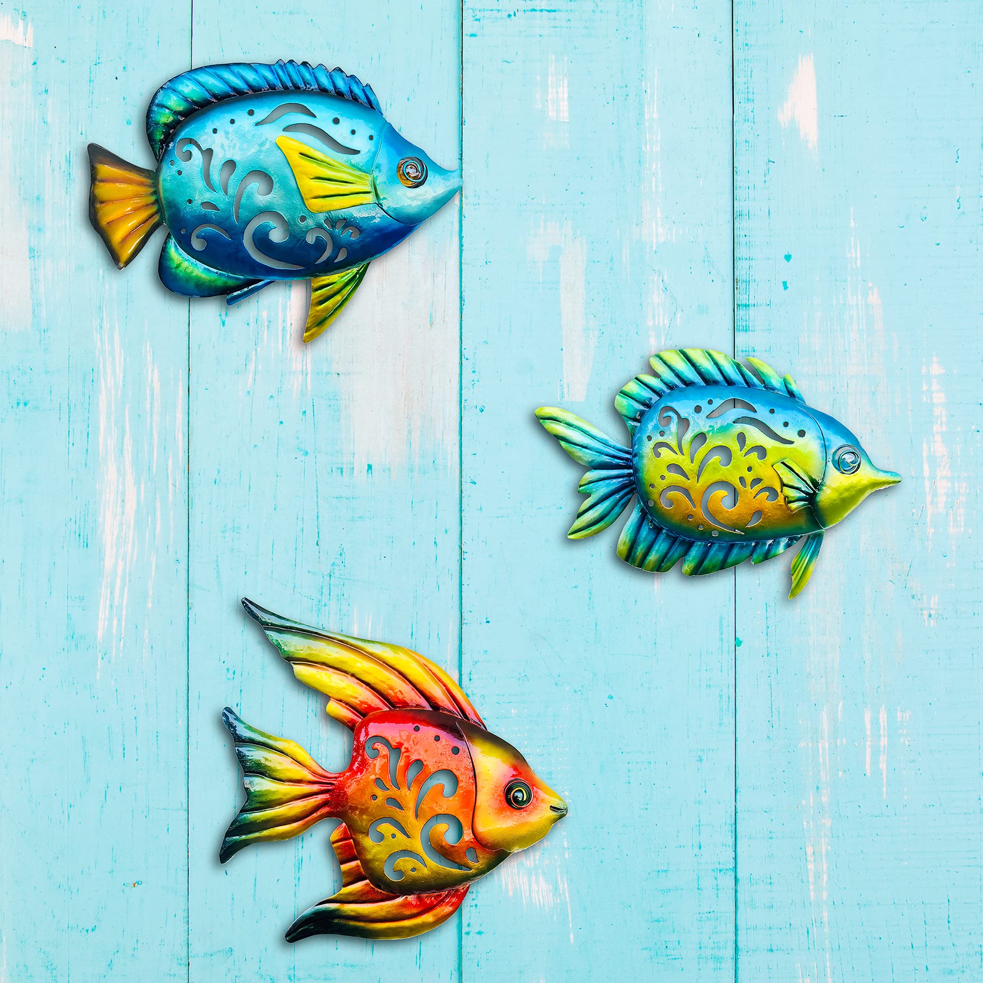 Lot 3 Poissons Tropicaux Métal – Décoration Murale Océan 24 Cm Intérieur Extérieur