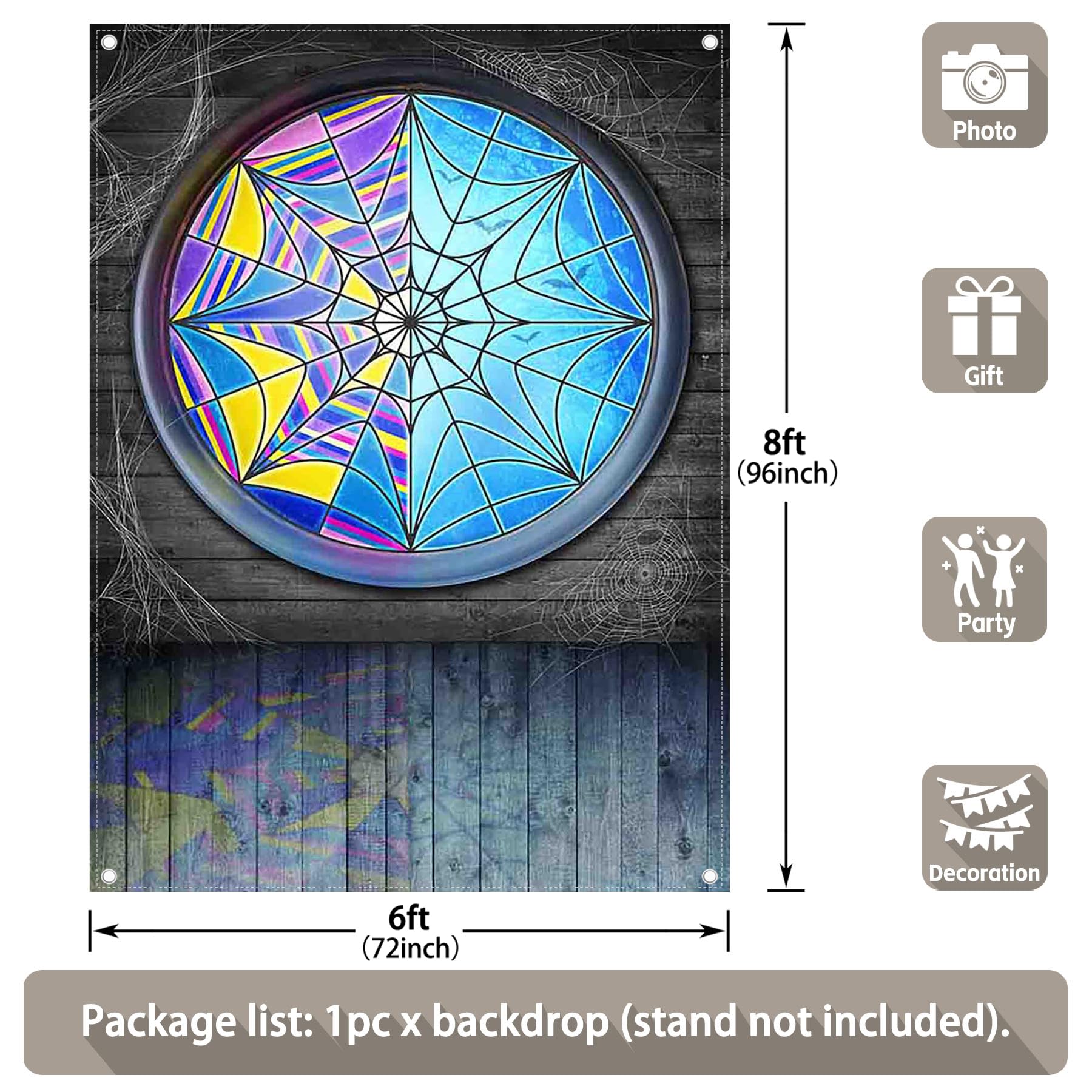 Yriujul Fabric 5x7ft Halloween Spider Web Window Photography Backdrop Horror Moon Night Vampire Gothic Background Kids Party Decorations Boys Girls Photo Props: 6'x8'