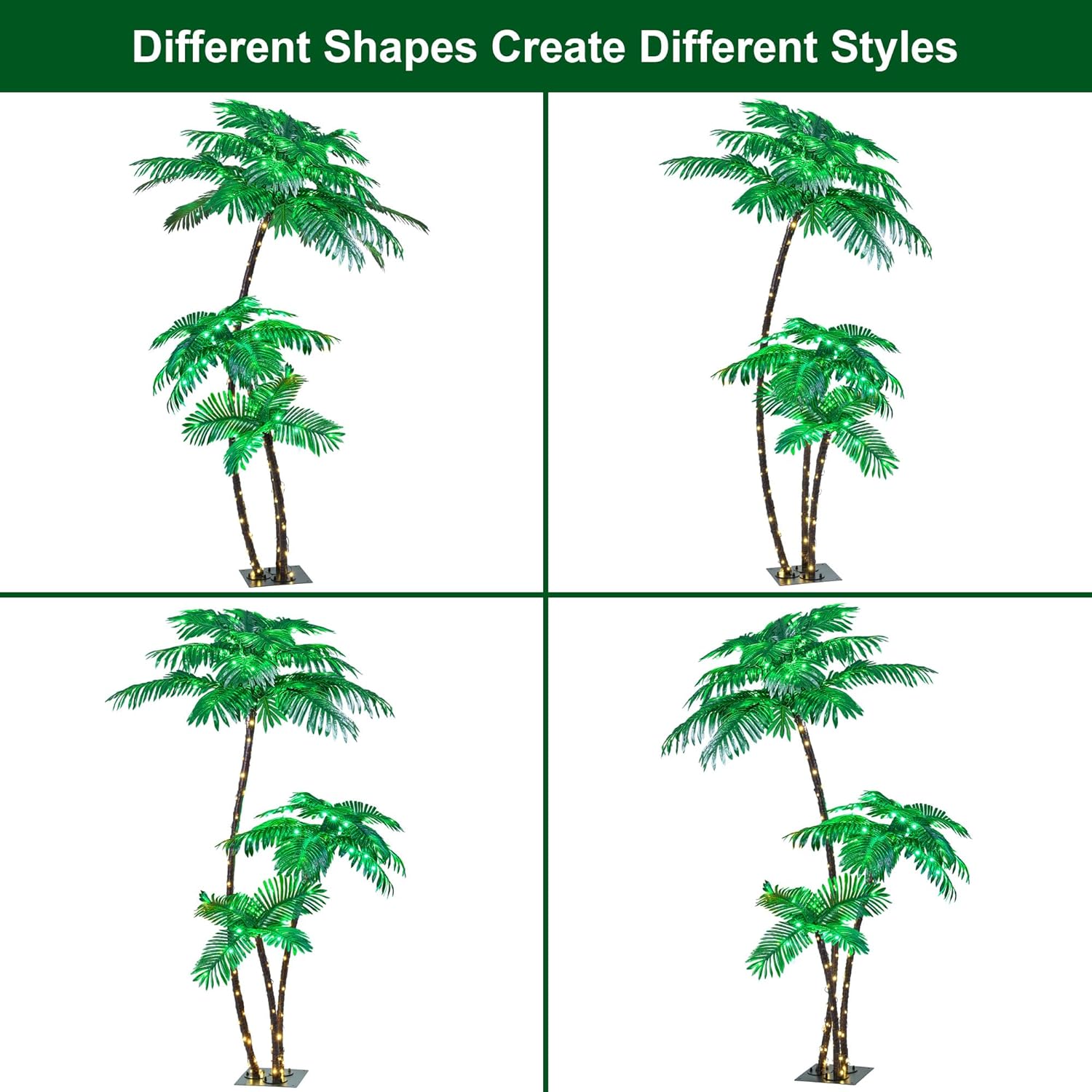 LIGHTSHARE Lighted 6FT Gorgeous Palm Tree 3Trunks Artificial Palm Tree 203LED Lights for Office Decoration Outdoor and Indoors Tiki Bar Christmas Patio Pool- Electric