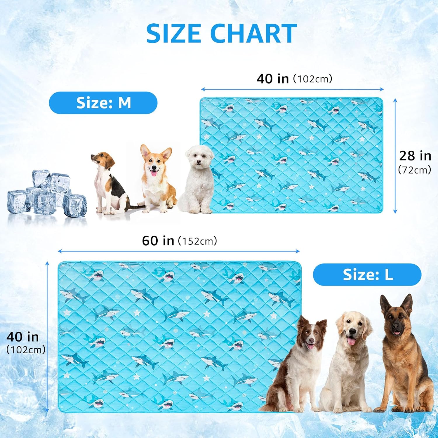 SCENEREAL Dog Cooling Mat for Small Meduim Breeds Dogs, 40"x60" Reversible Self- Cooling Mat for Summer Heat, Ice Cool Soft Pet Throw Blanket Use in Couch, Car, Seat, Bed- Machine Washable