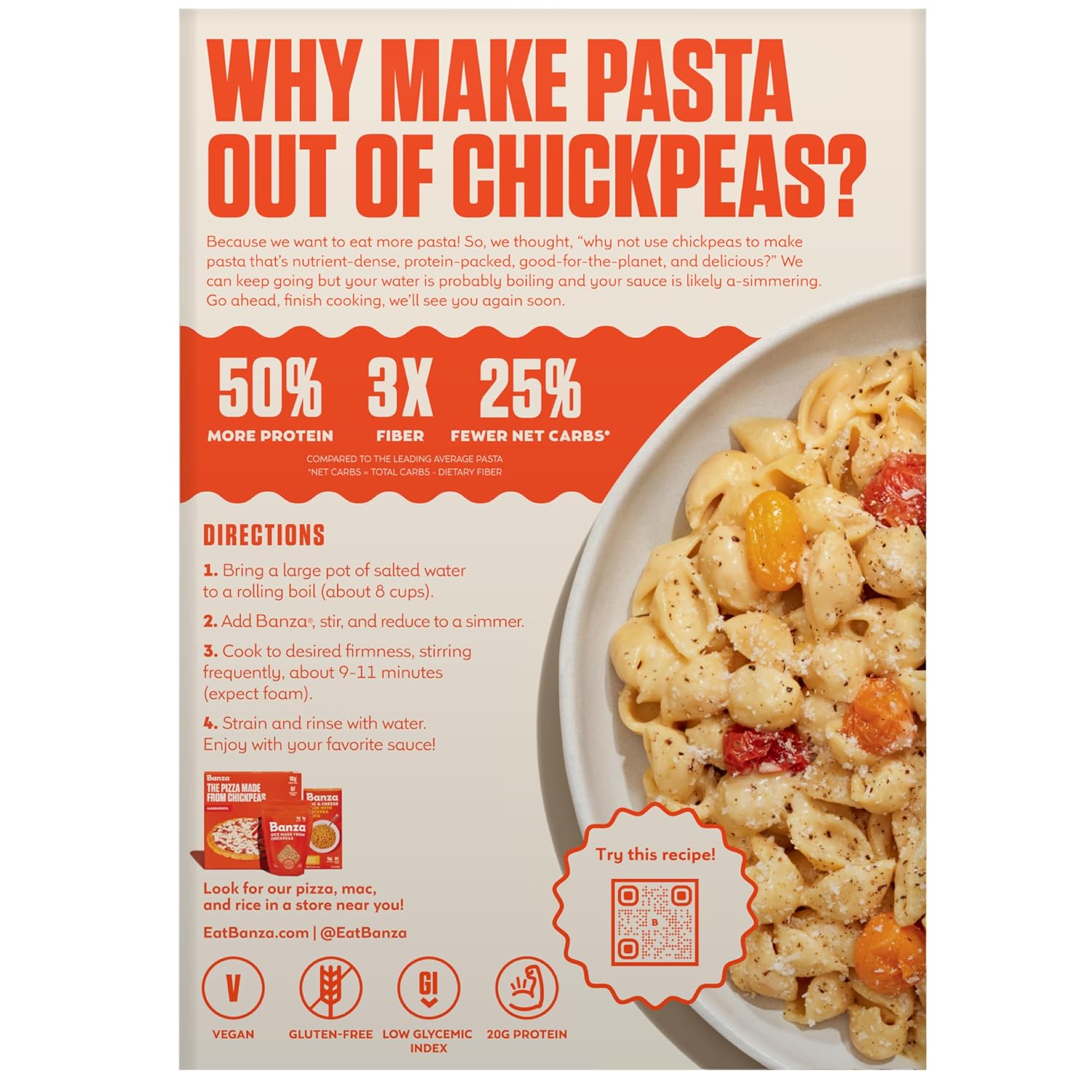 Banza Gluten-Free Chickpea Pasta, Shells 20g Protein | Lower Carb | High Fiber | High Protein | Plant Based Pasta | 8oz (Pack of 6)