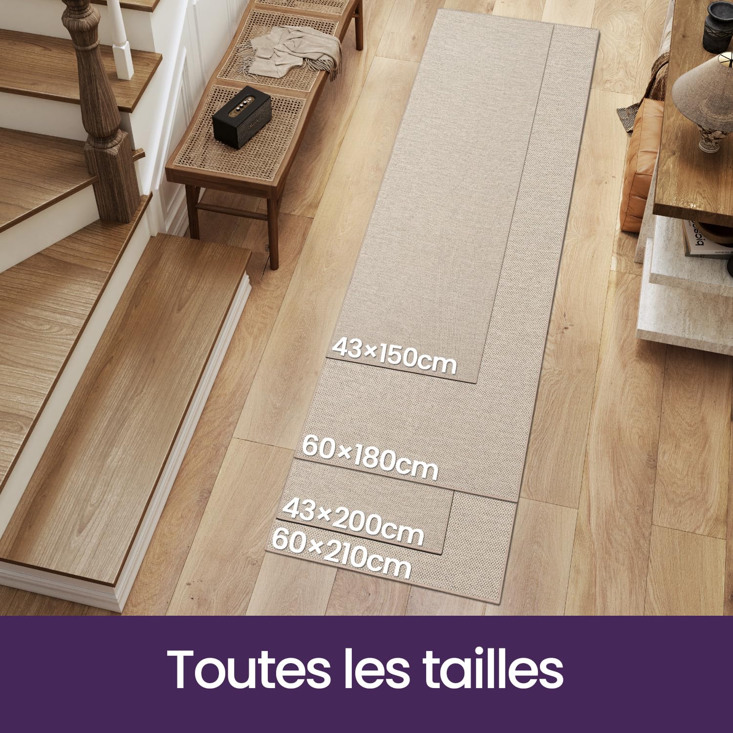 DEXI Tapis Couloir 60 x 210 cm, Dessous en Caoutchouc Antidérapant, Paillasson Absorbe l'humidité, Facile à Nettoyer, pour Porte Entree Interieur, Cuisine, Beige | polyester, dos en caoutchouc, couloir, cuisine, buanderie, entrée