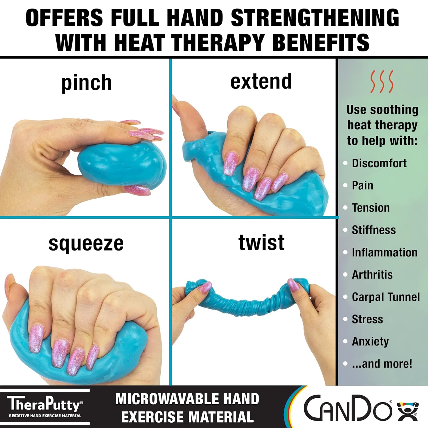 Cando - 301235 CanDo Microwavable TheraPutty Exercise Material, Blue: Firm, 1 lb : Health & Household