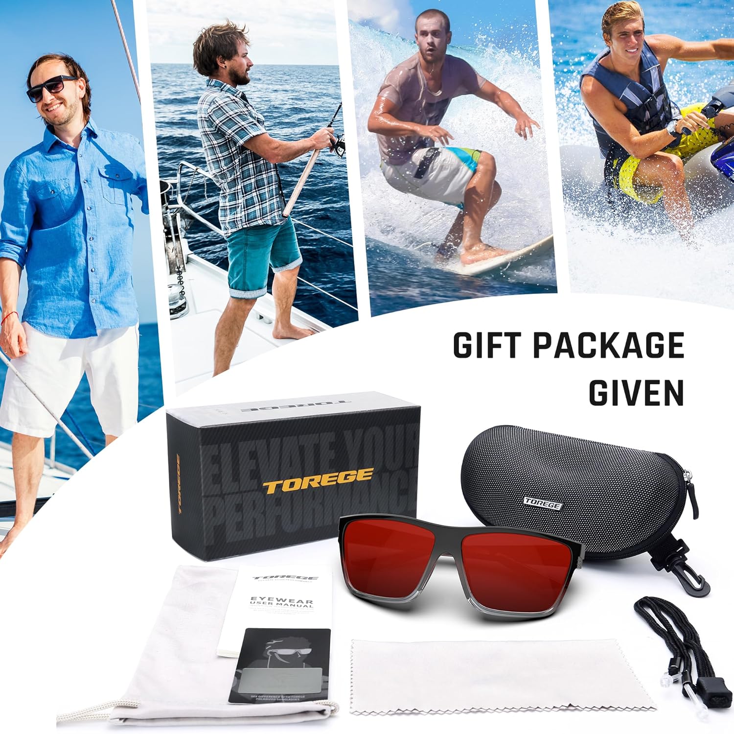 TOREGE Polarized Sports Sunglasses for Men & WomenUV400 Protection TR90 Frame Ideal for Fishing Cycling Running Driving