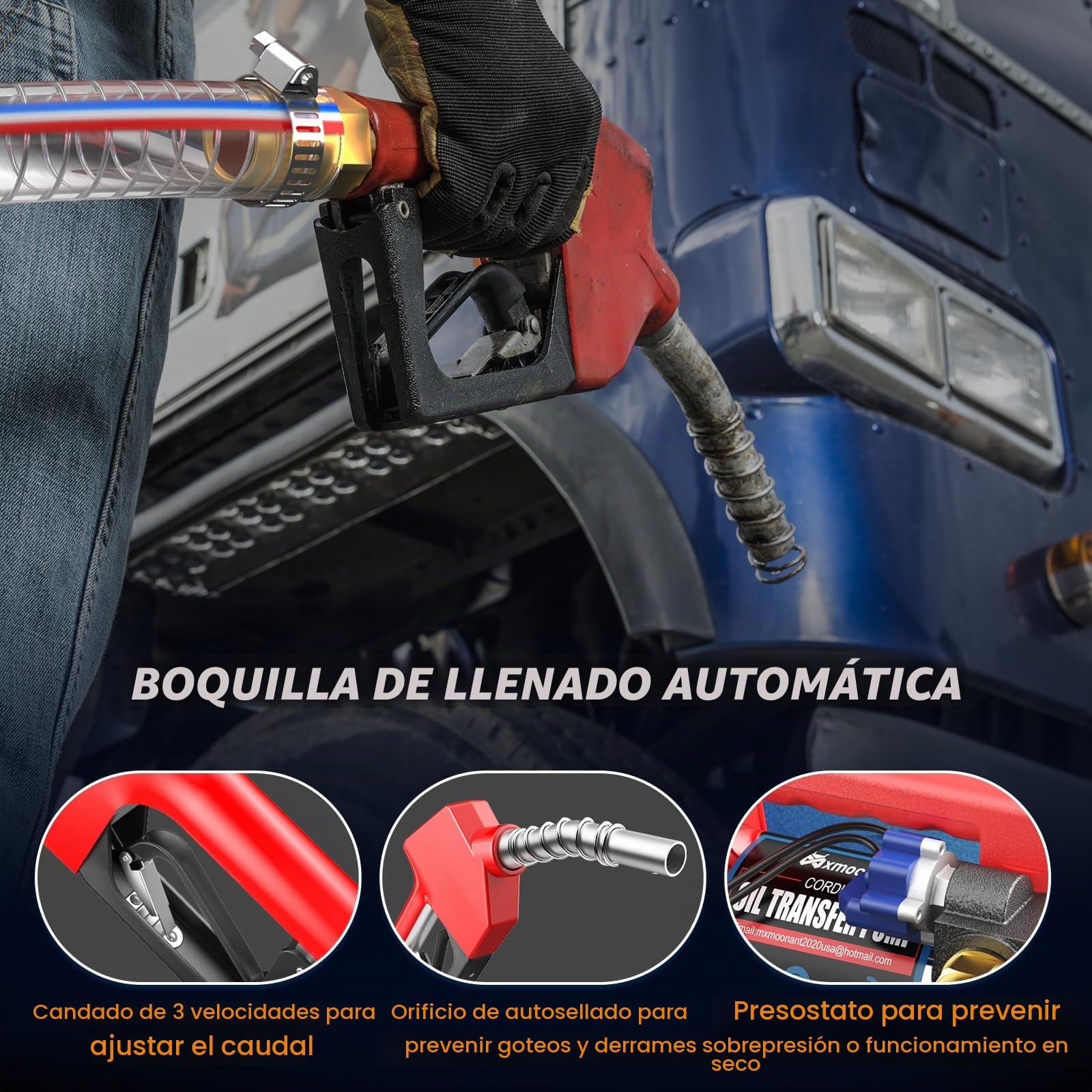 Mxmoonant Kit de Bomba Eléctrica de Transferencia de Diesel, Inalámbrica, Autocebante, 50L/Min, 260W, 4Kg, con 2X 2000mAH Batería de Litio, Boquilla de combustible, manguera, para Diesel, Keroseno | Autocebante, 260W, 2×2000mAh, para diésel/queroseno