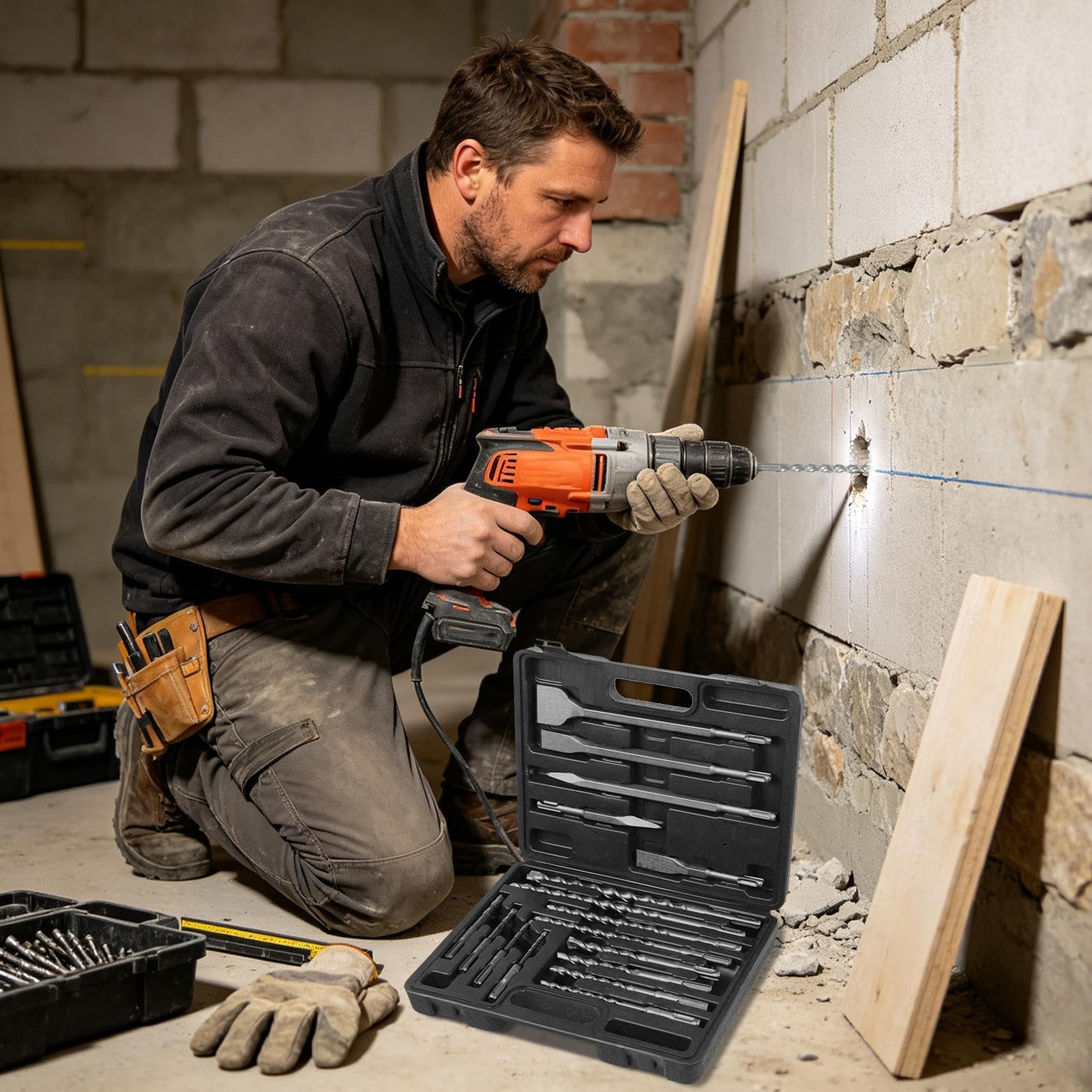 Brocas de Percusión Herramienta de vástago que cincela agujeros con estuche